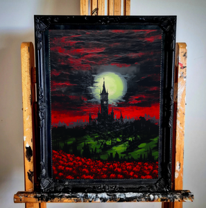 Red rose darkness. Art print.