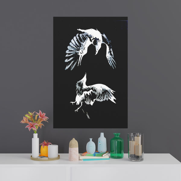 Ravens Play - Fine Art Posters. Wall art. Painting. Artwork. Black version.