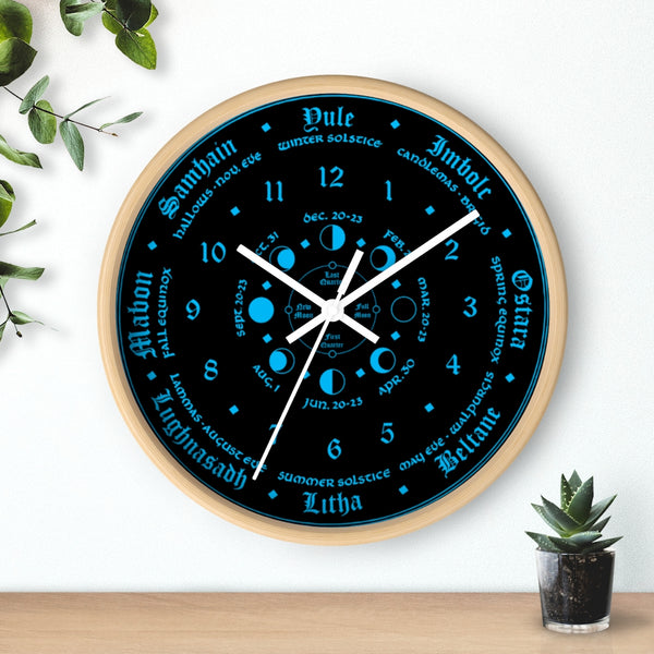 Wall clock -  Wicca Pagan Celtic Triquetra. Ice blue.