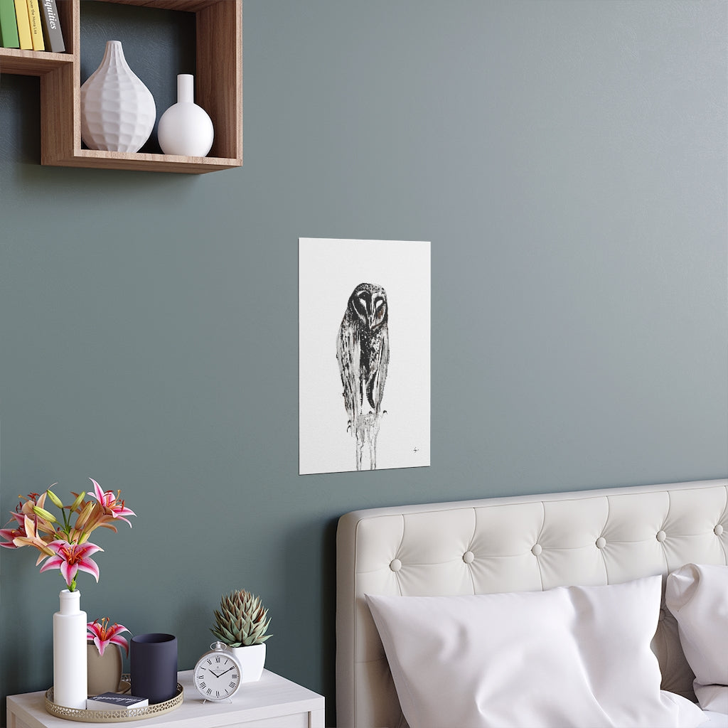 Silent Owl - Fine Art Posters. Wall art. Painting. Artwork - Black version