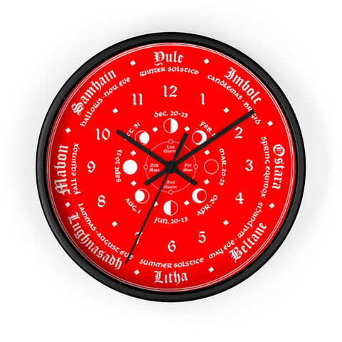 Wall clock -  Wicca Pagan Celtic Triquetra. Ravens blood red.
