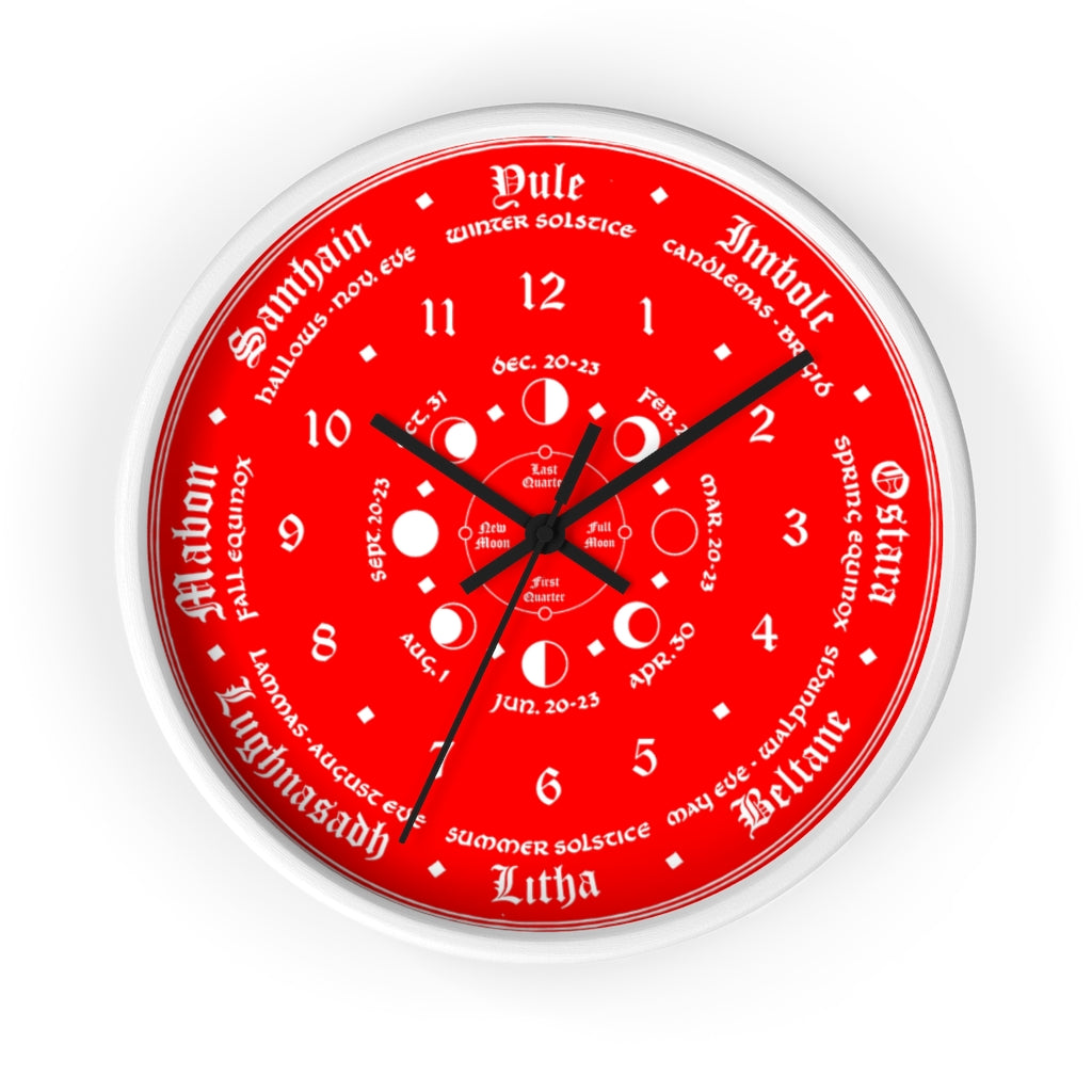 Wall clock -  Wicca Pagan Celtic Triquetra. Ravens blood red.