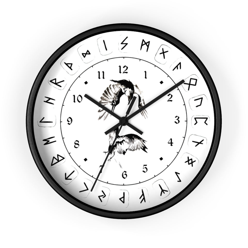 Wall clock - Ravens Play - Runes. Norse Viking clock