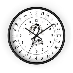 Wall clock - Ravens Play - Runes. Norse Viking clock