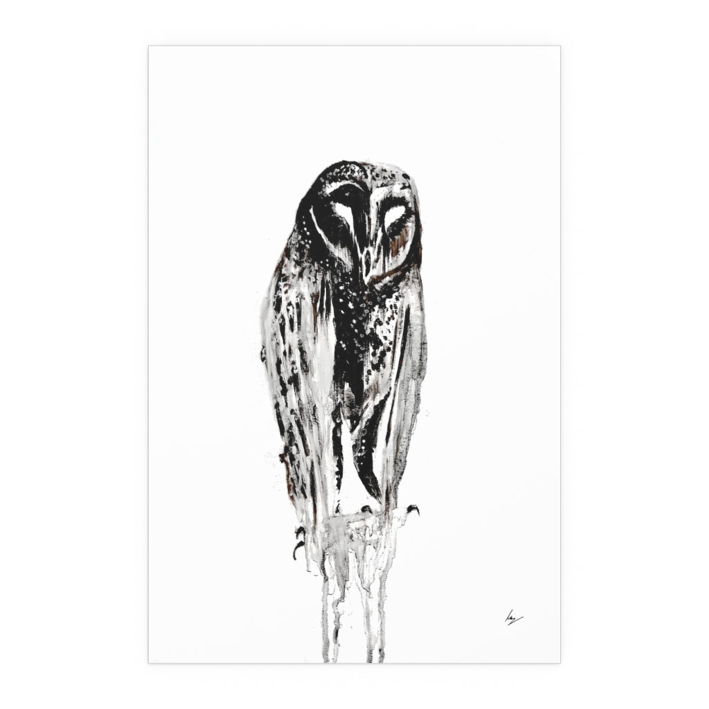 Silent Owl - Fine Art Posters. Wall art. Painting. Artwork - Black version