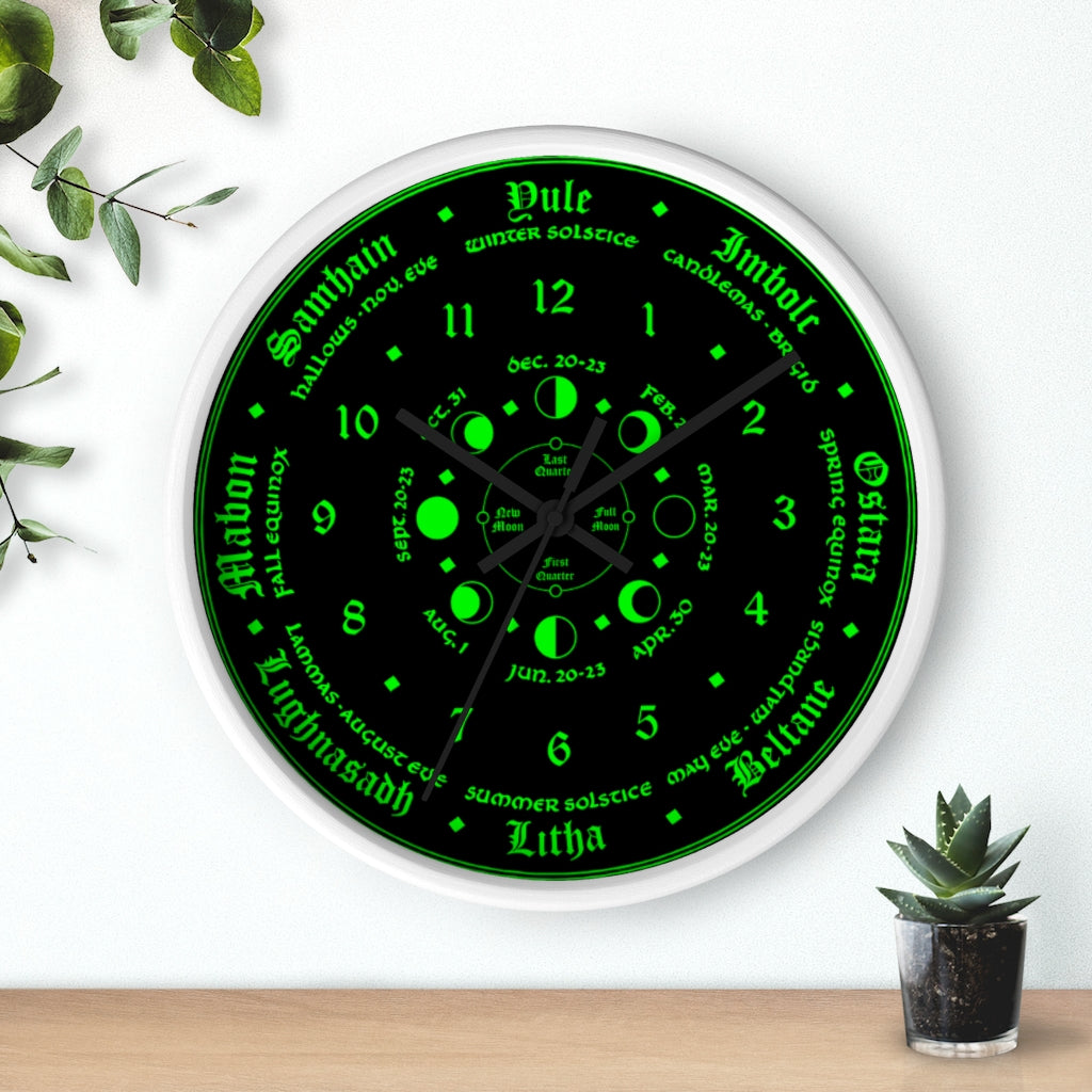 Wall clock -  Wicca Pagan Celtic Triquetra. witchy green.