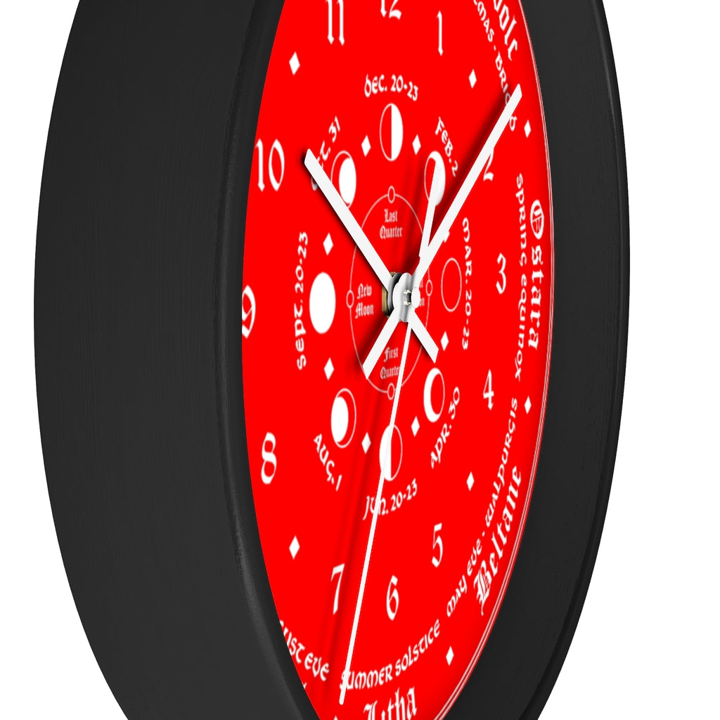 Wall clock -  Wicca Pagan Celtic Triquetra. Ravens blood red.