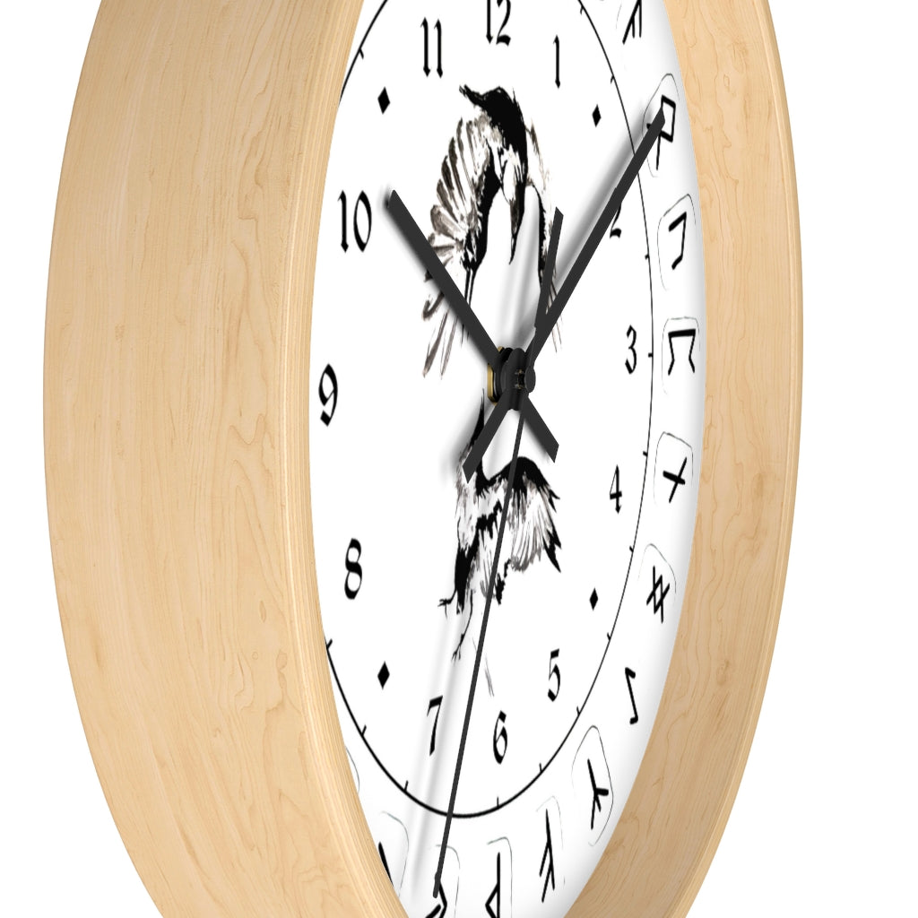 Wall clock - Ravens Play - Runes. Norse Viking clock