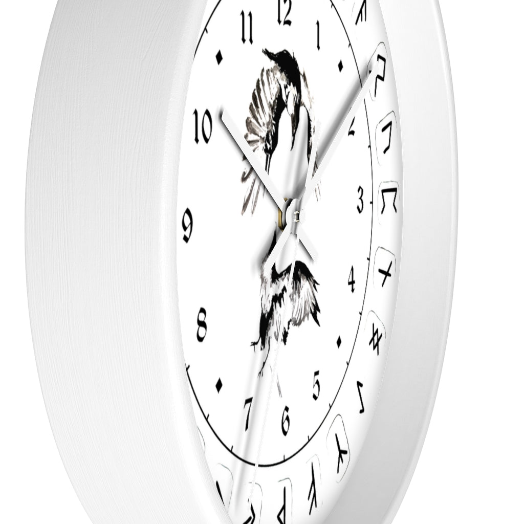 Wall clock - Ravens Play - Runes. Norse Viking clock