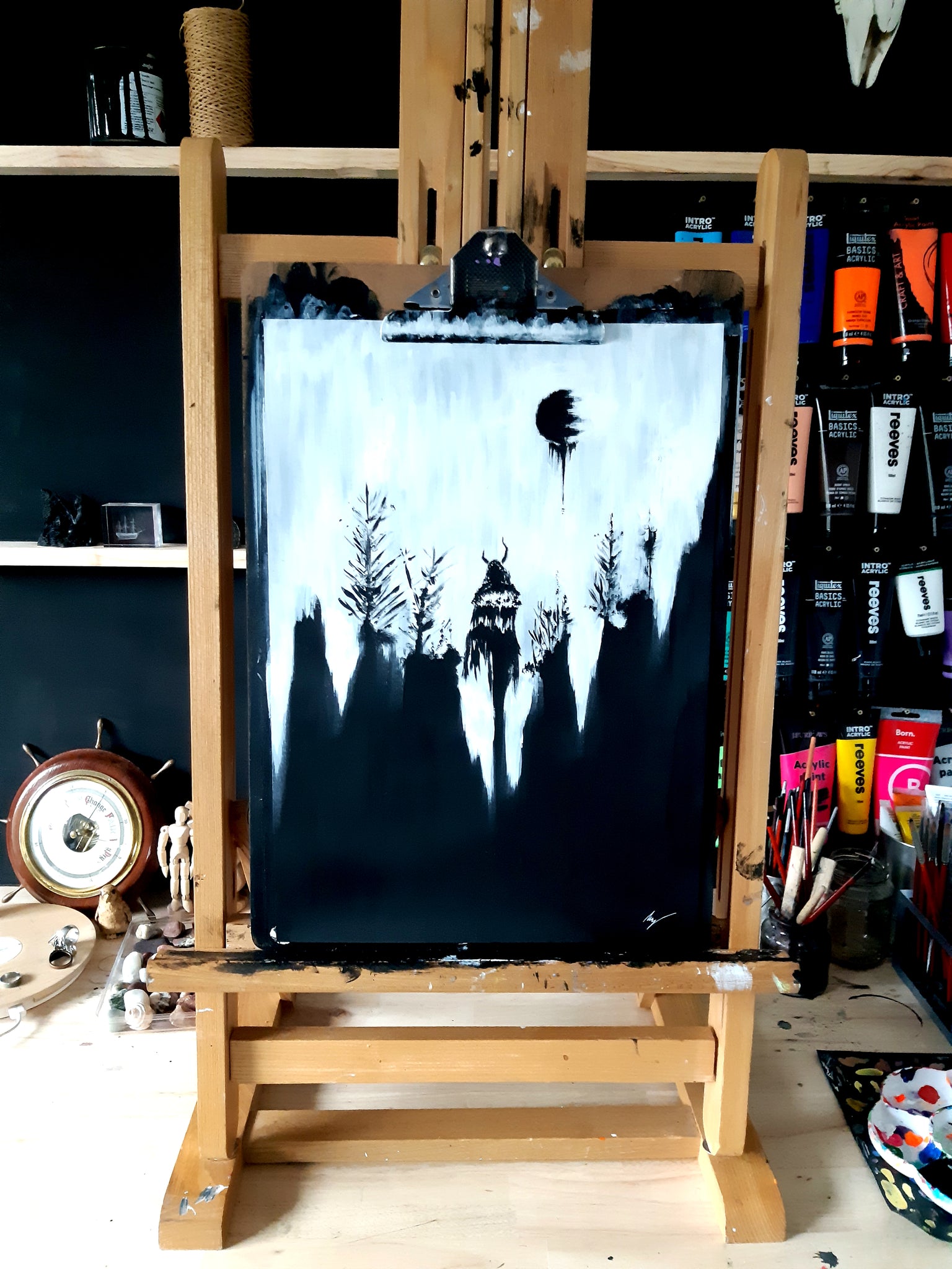 The forest witch. Gothic and dark painting - Original acrylic painting