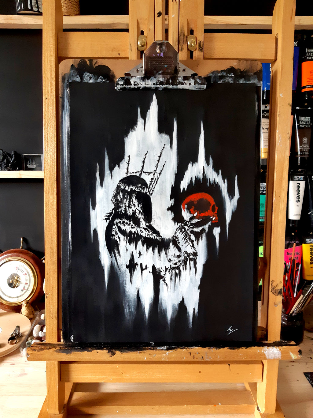 The skull queen. Gothic, Witch, witchcraft, forest and dark painting- Original acrylic painting