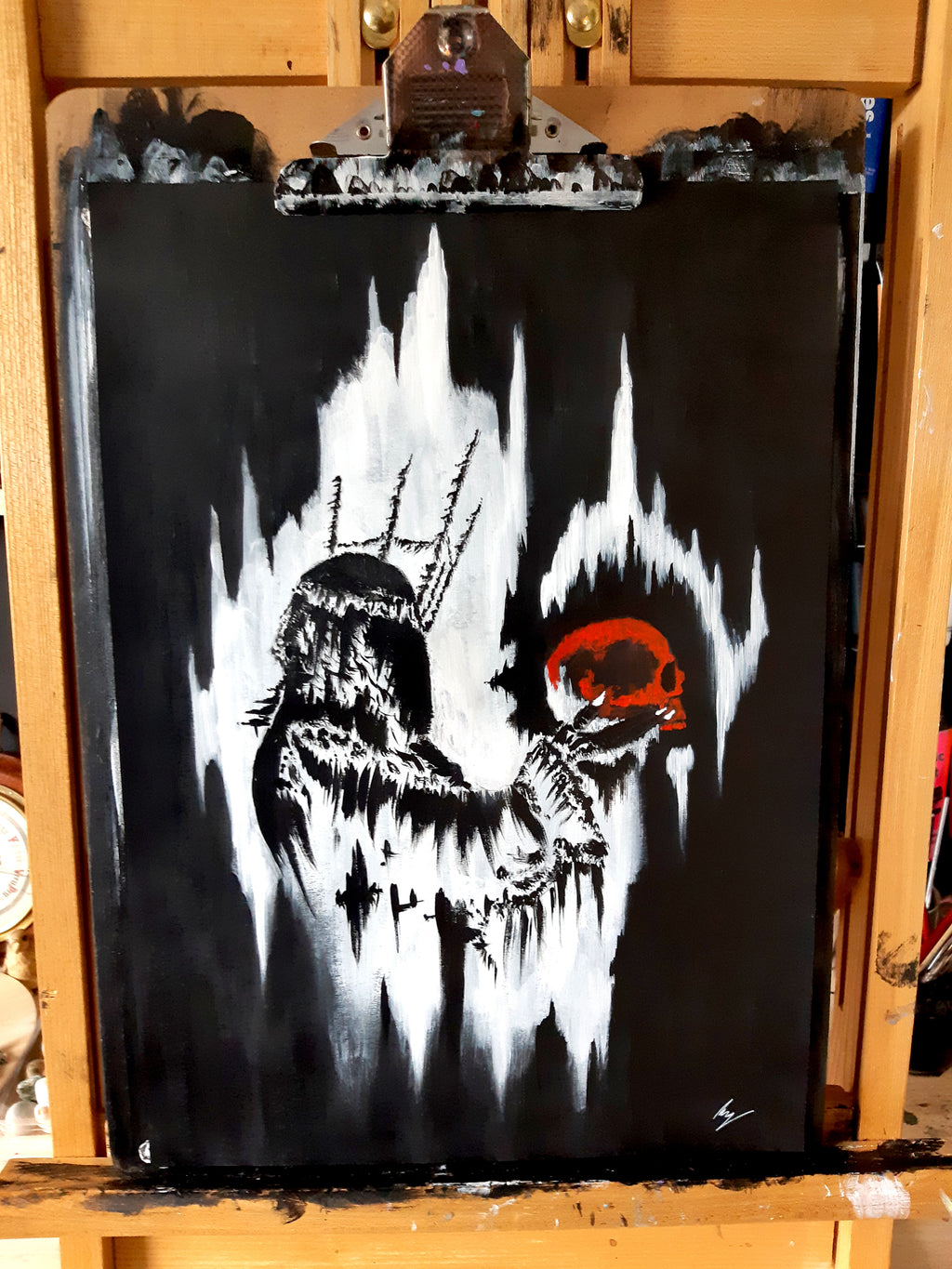 The skull queen. Gothic, Witch, witchcraft, forest and dark painting- Original acrylic painting