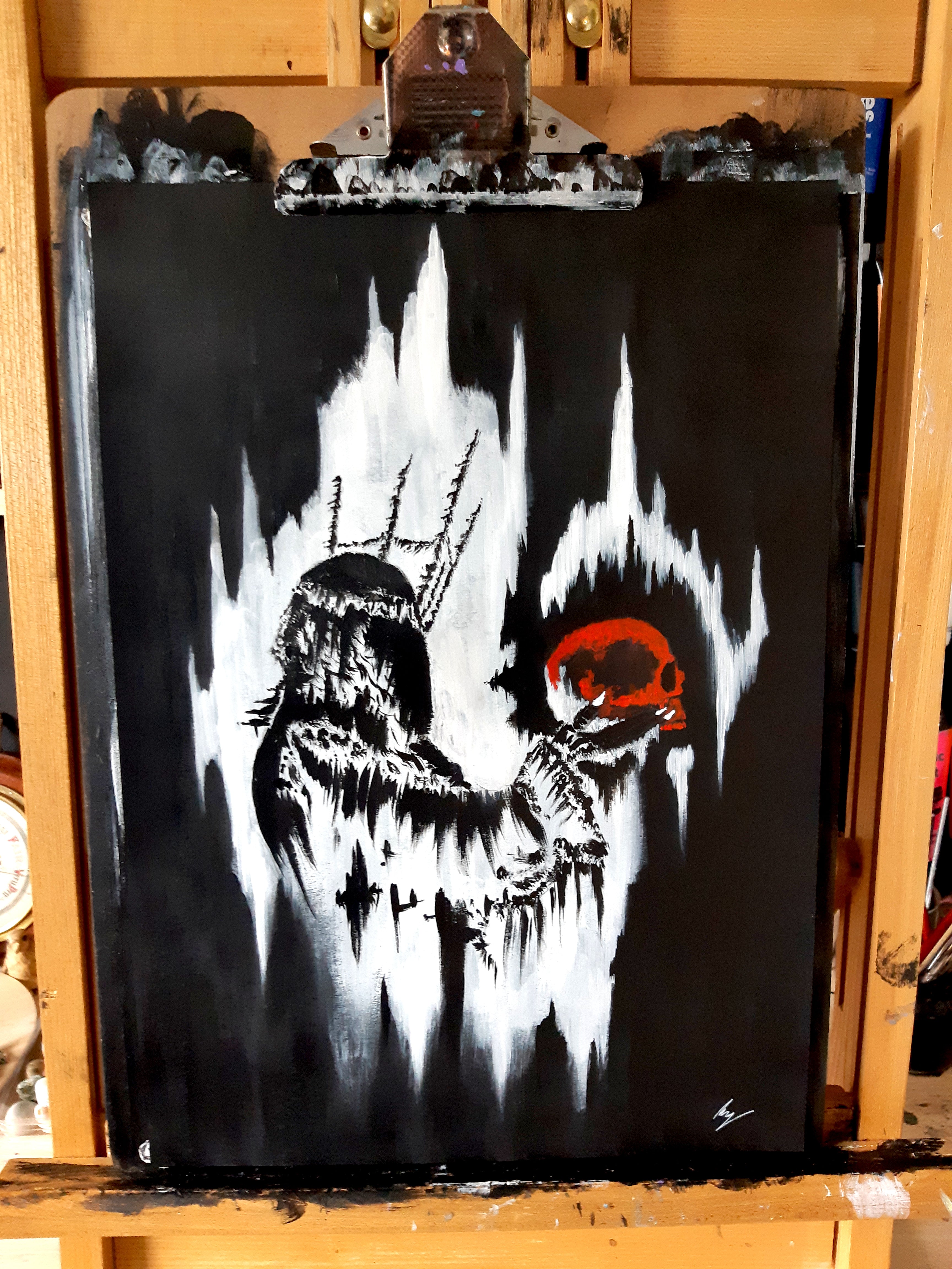 The skull queen. Gothic, Witch, witchcraft, forest and dark painting- Original acrylic painting
