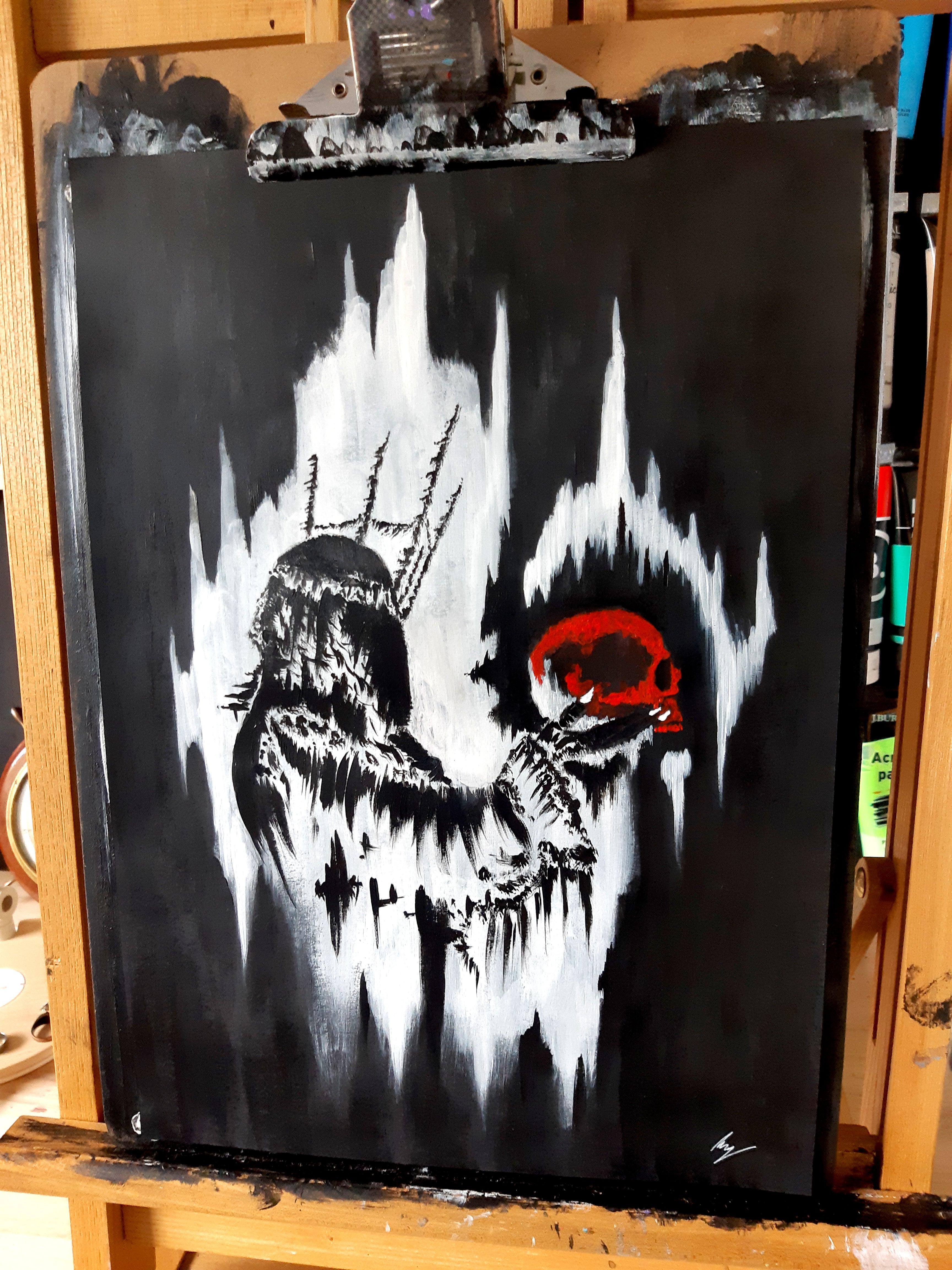 The skull queen. Gothic, Witch, witchcraft, forest and dark painting- Original acrylic painting