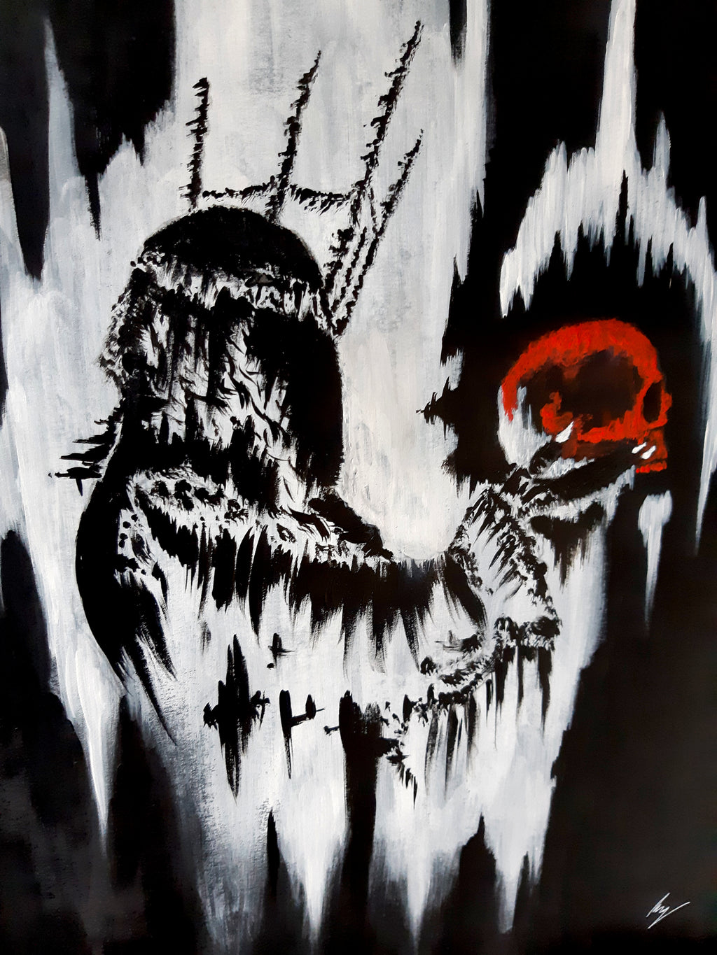 The skull queen. Gothic, Witch, witchcraft, forest and dark painting- Original acrylic painting