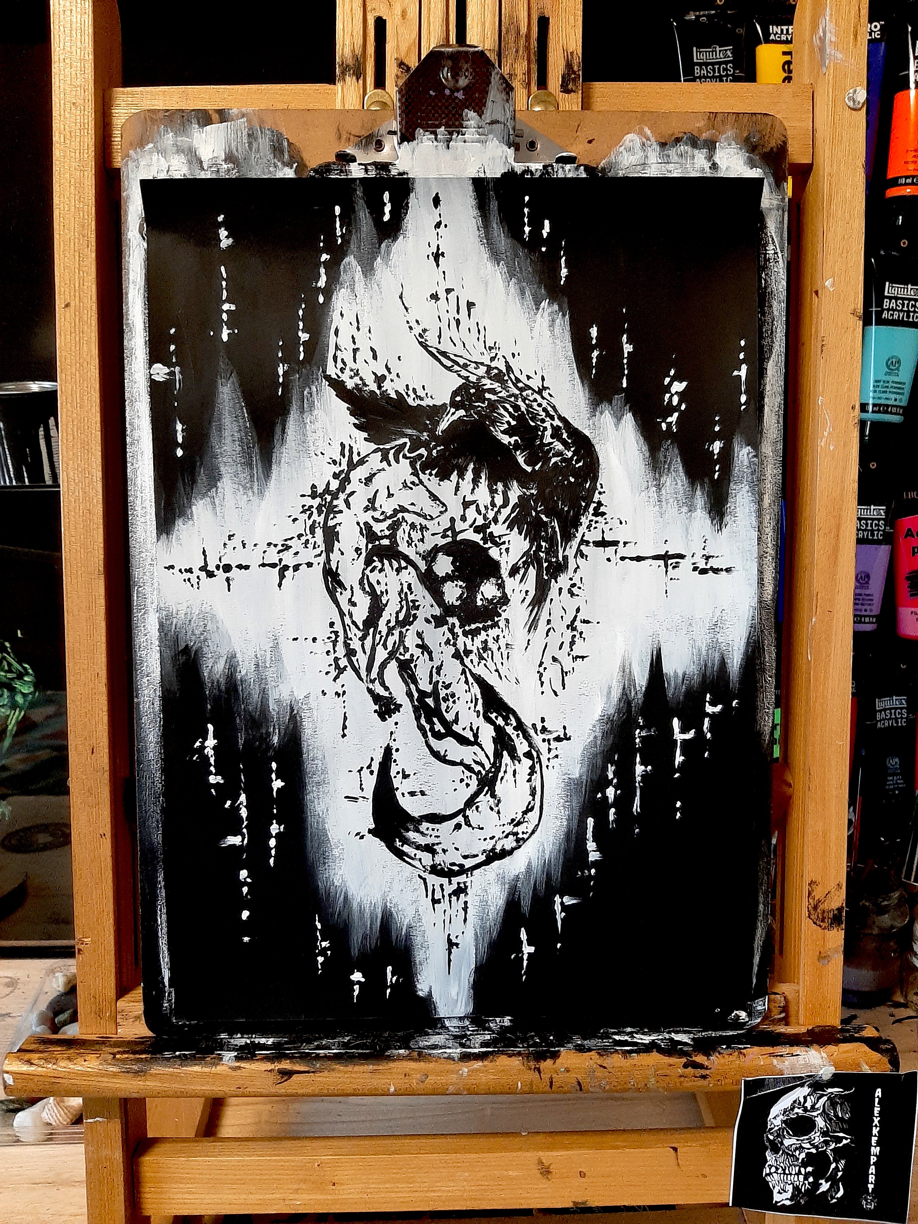 The white wolf and the raven dance with the dead - Original artwork