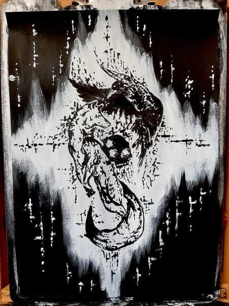 The white wolf and the raven dance with the dead - Original artwork