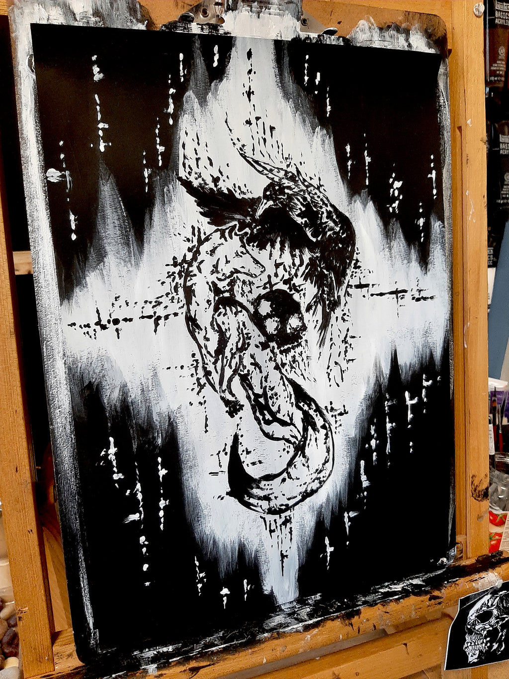 The white wolf and the raven dance with the dead - Original artwork