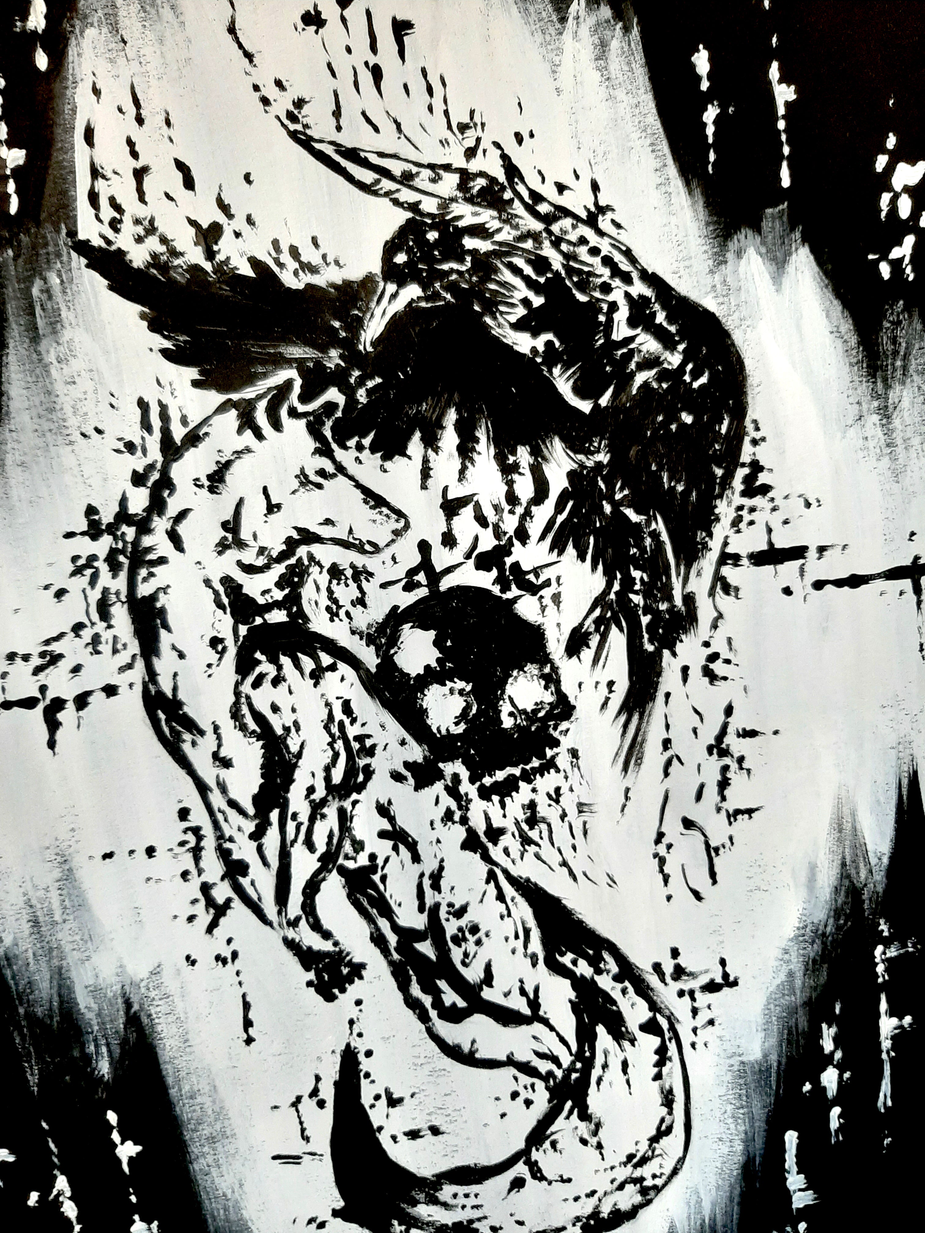 The white wolf and the raven dance with the dead - Original artwork