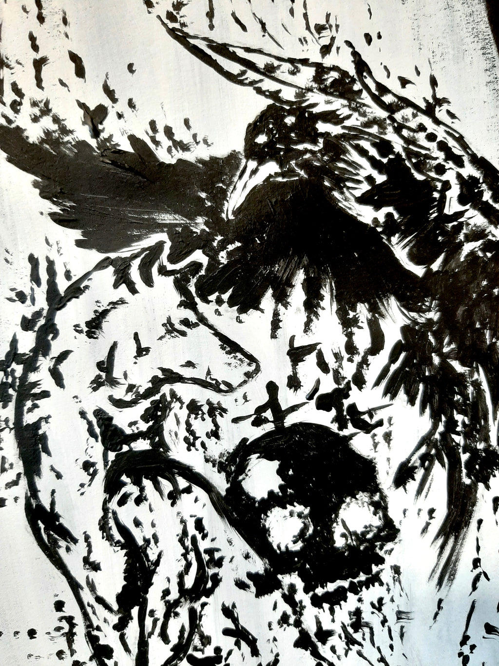 The white wolf and the raven dance with the dead - Original artwork