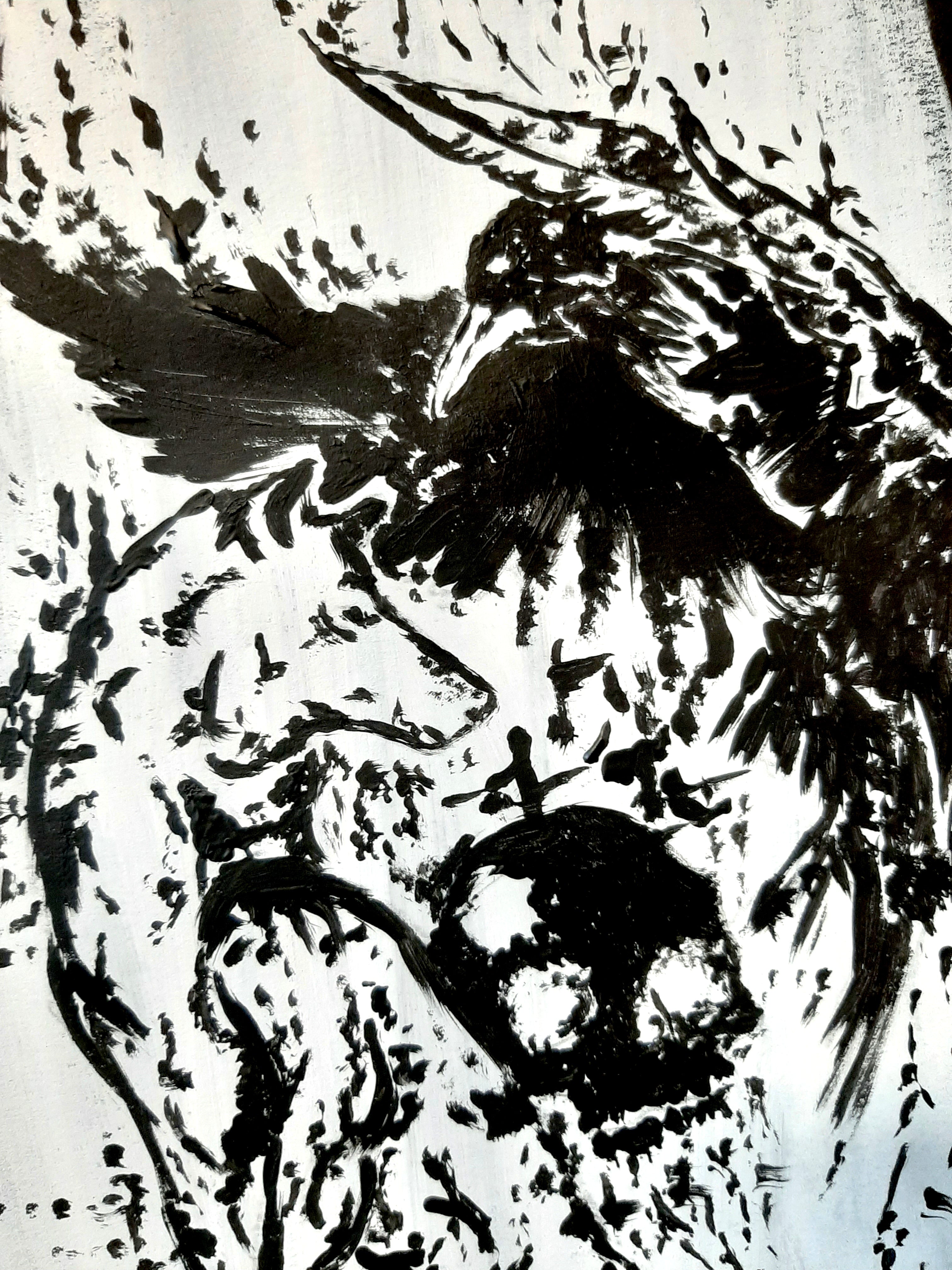 The white wolf and the raven dance with the dead - Original artwork