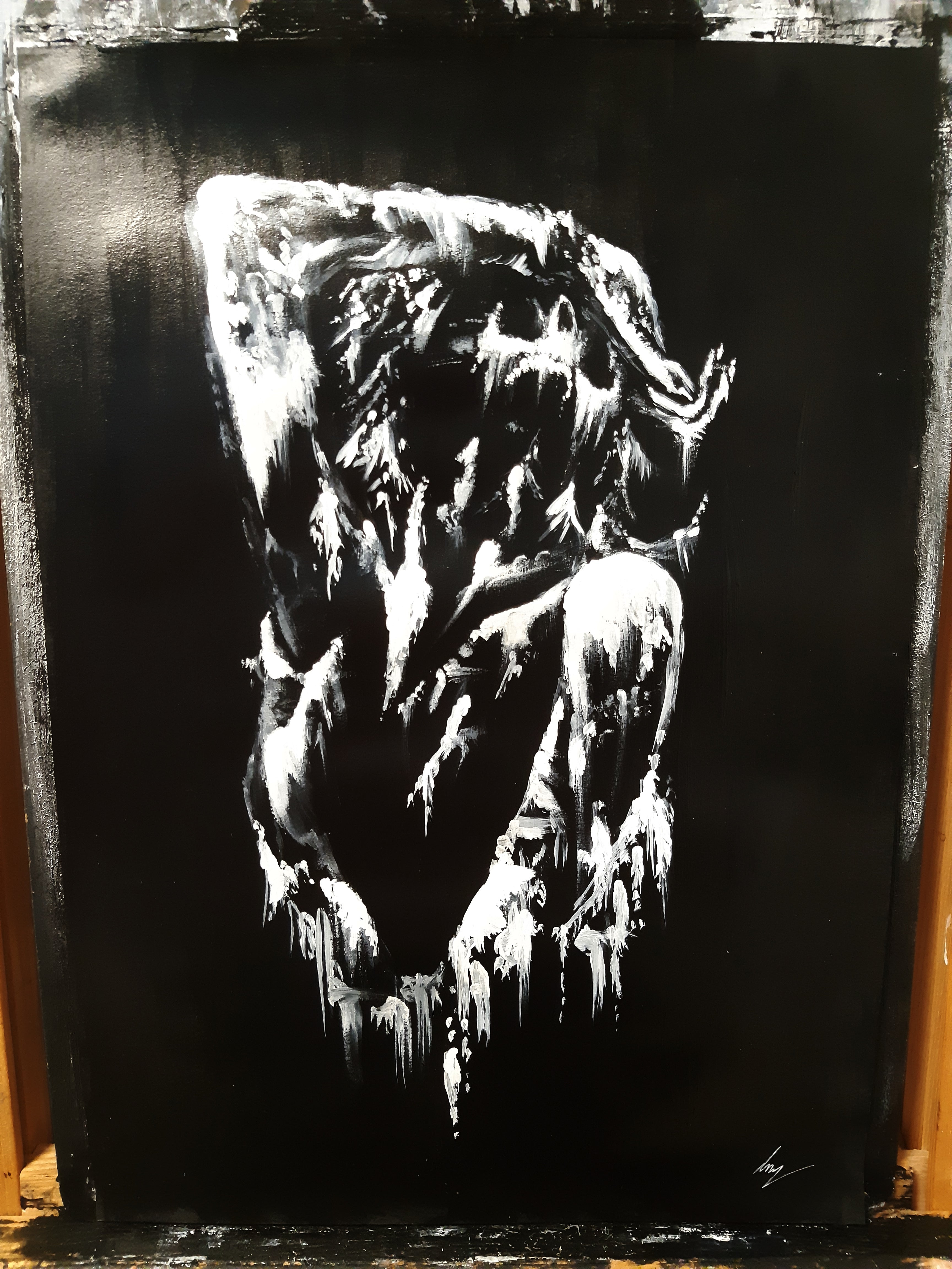 Her screams of pain. Original artwork.