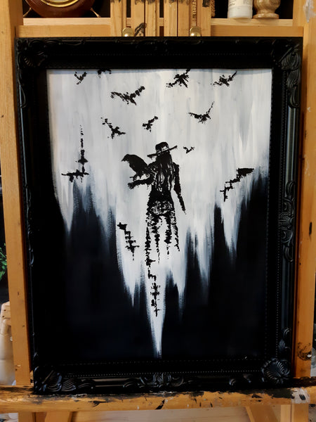 The raven witch Diana. Gothic, witch and raven Home decor- Wall art.