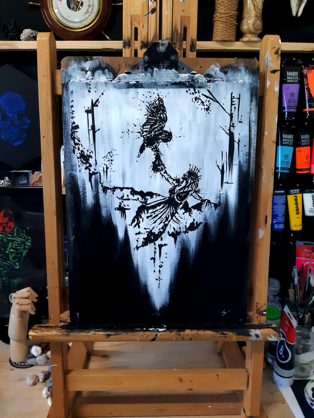 The owl and the witch. Original artwork.