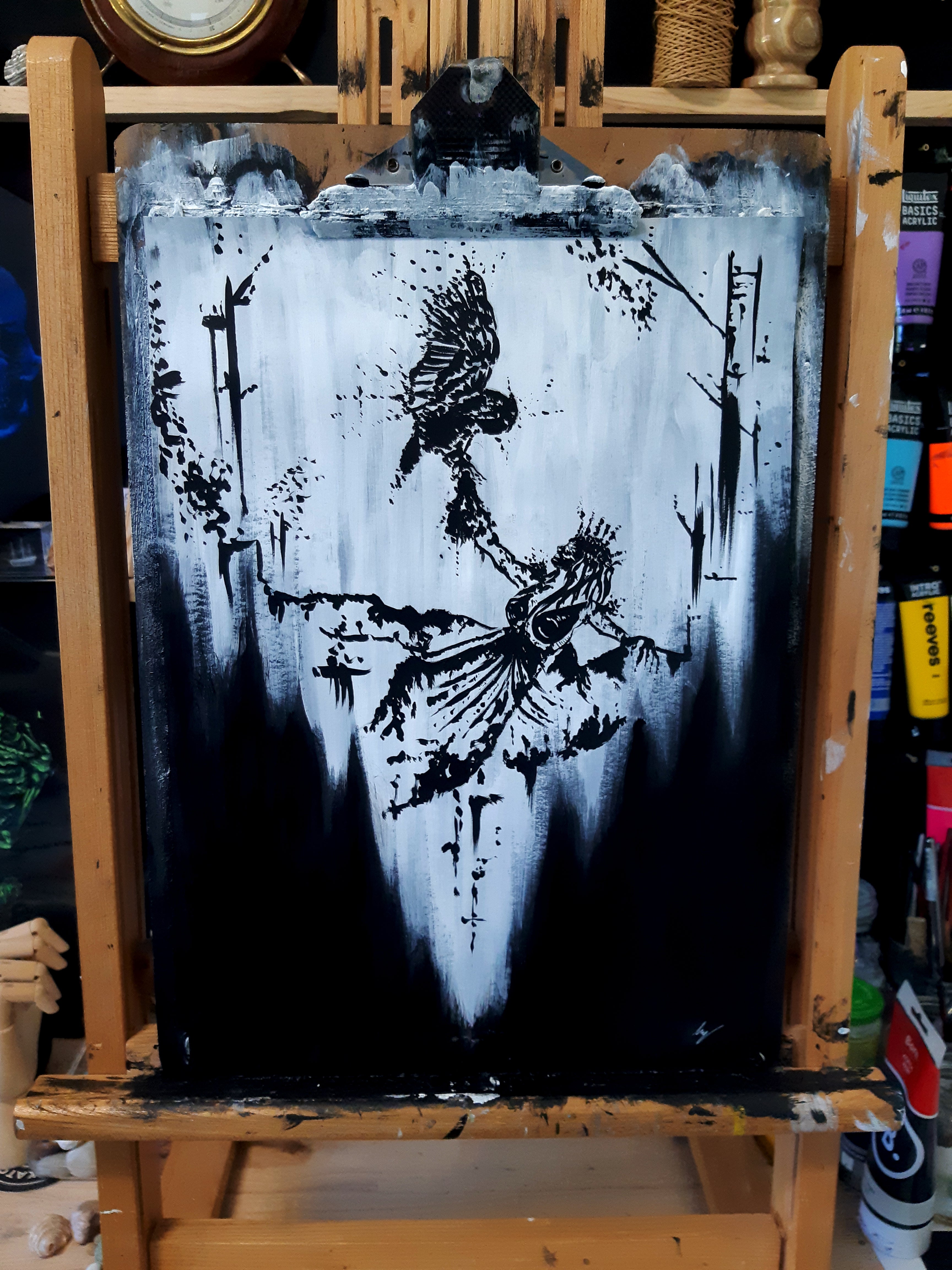 The owl and the witch. Original artwork.