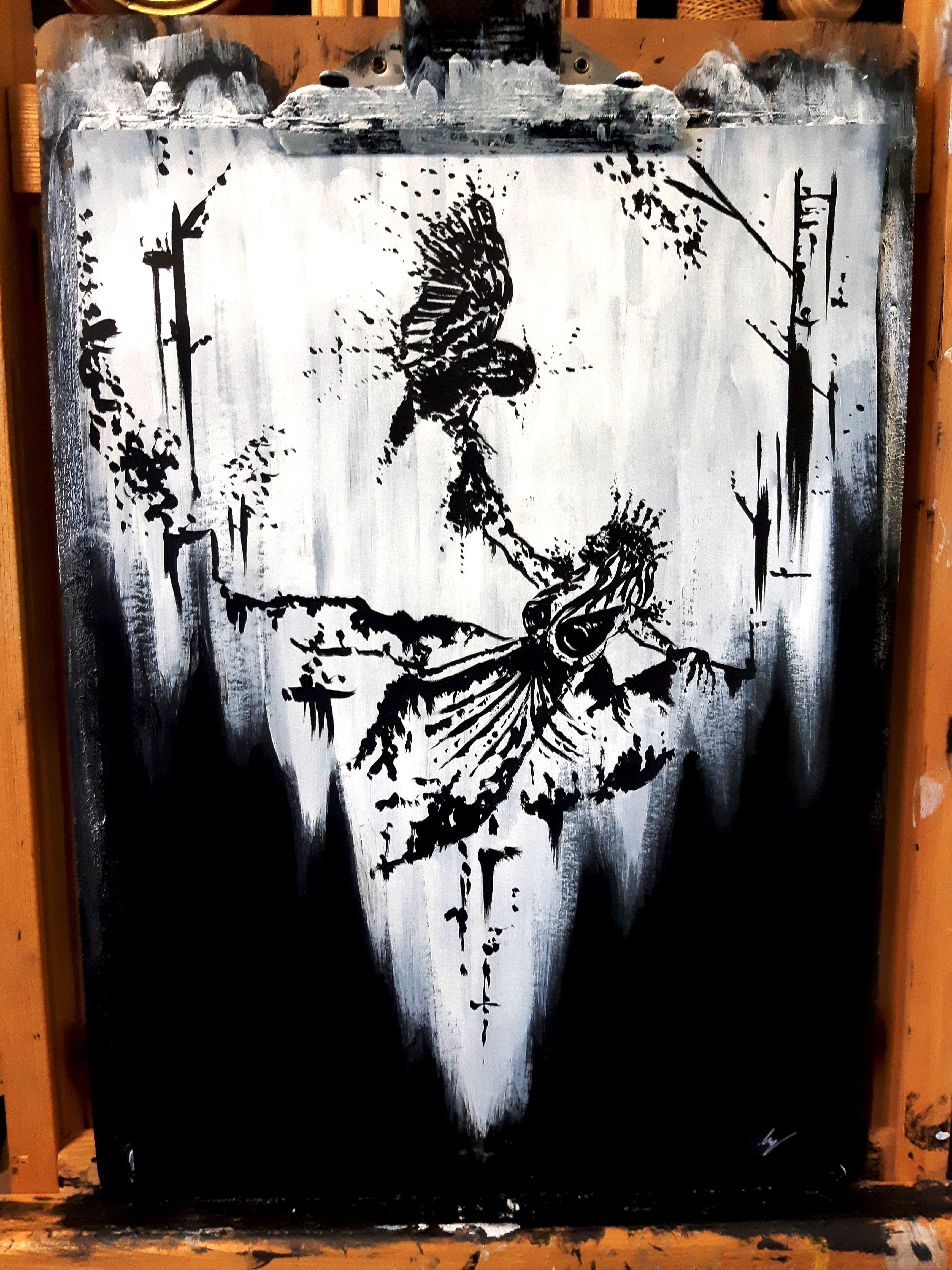 The owl and the witch. Original artwork.