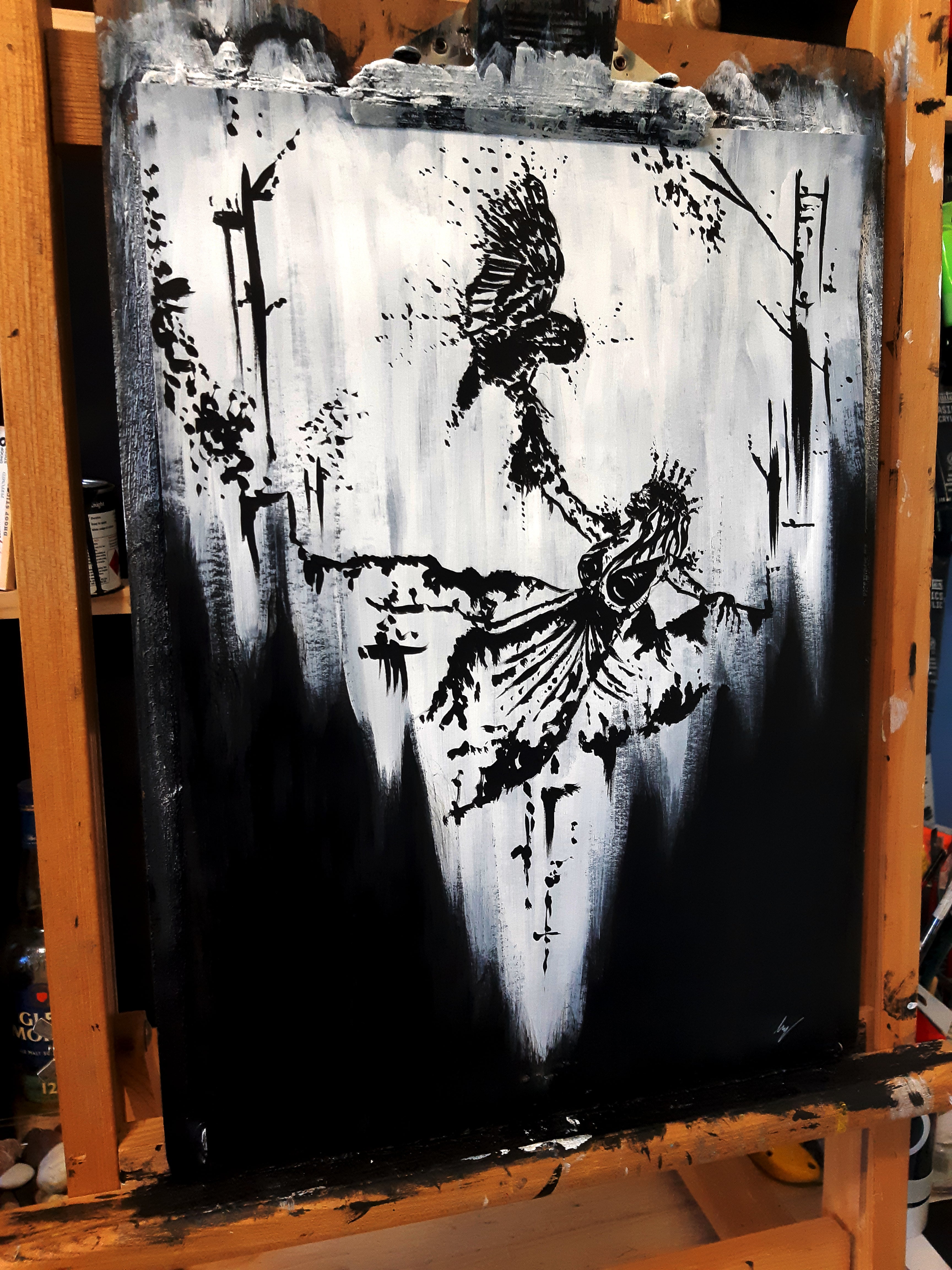 The owl and the witch. Original artwork.