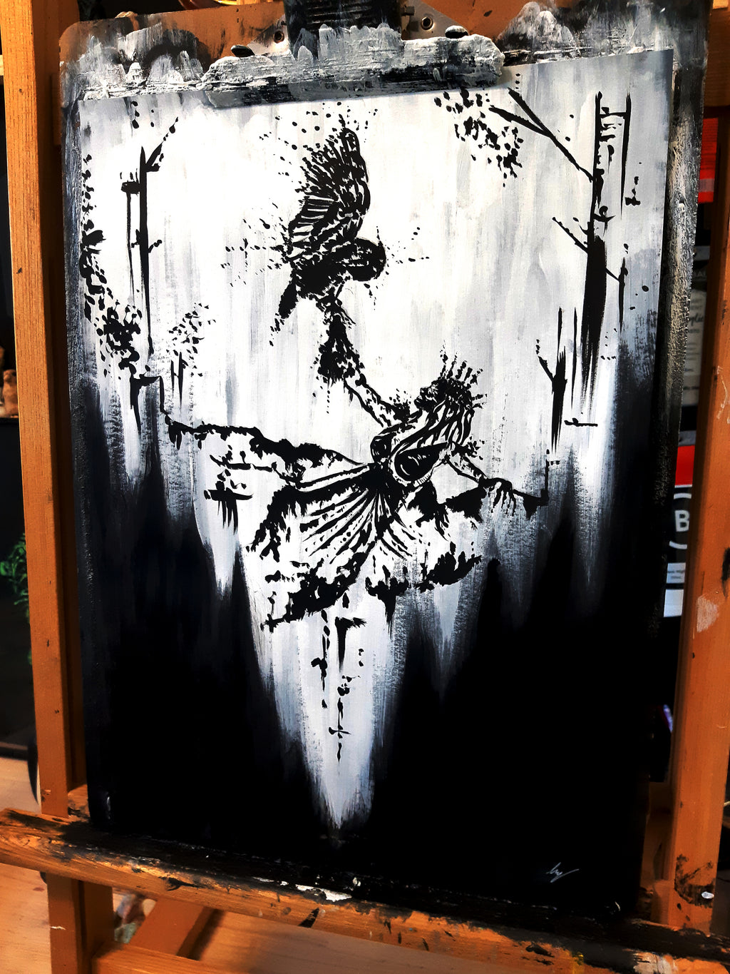 The owl and the witch. Original artwork.
