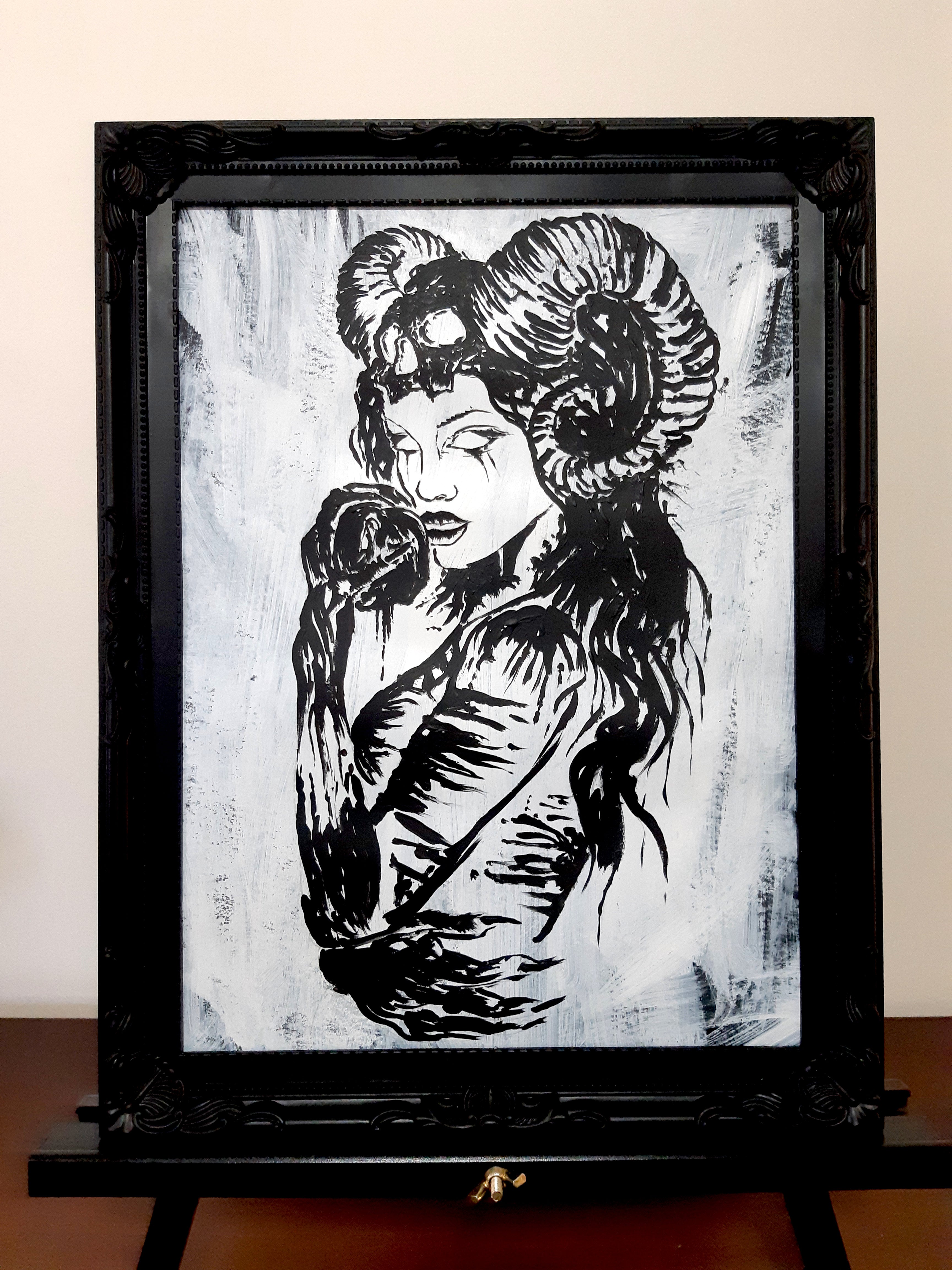 Her deadly desire. Vintage original artwork.