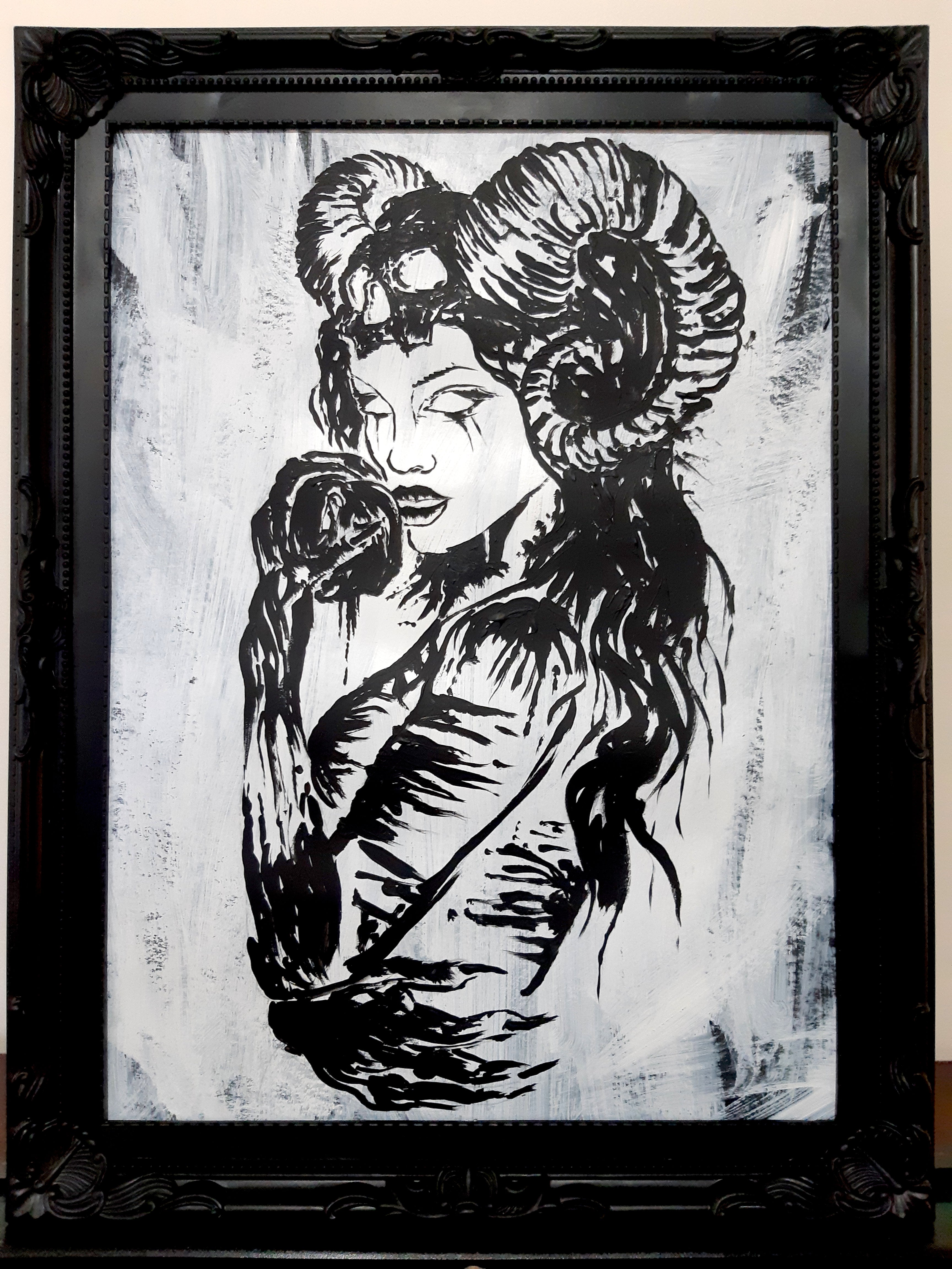 Her deadly desire. Vintage original artwork.