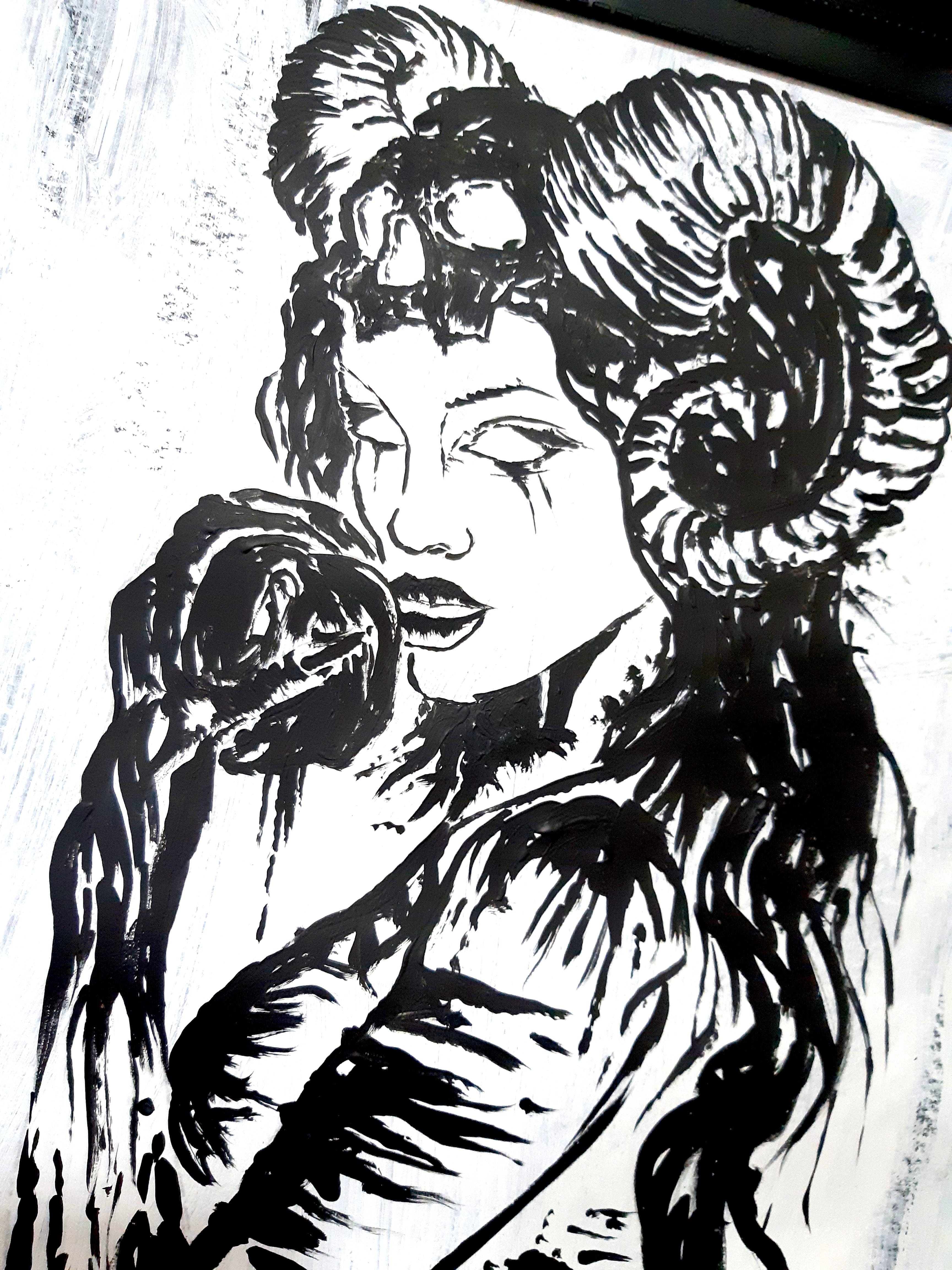 Her deadly desire. Vintage original artwork.
