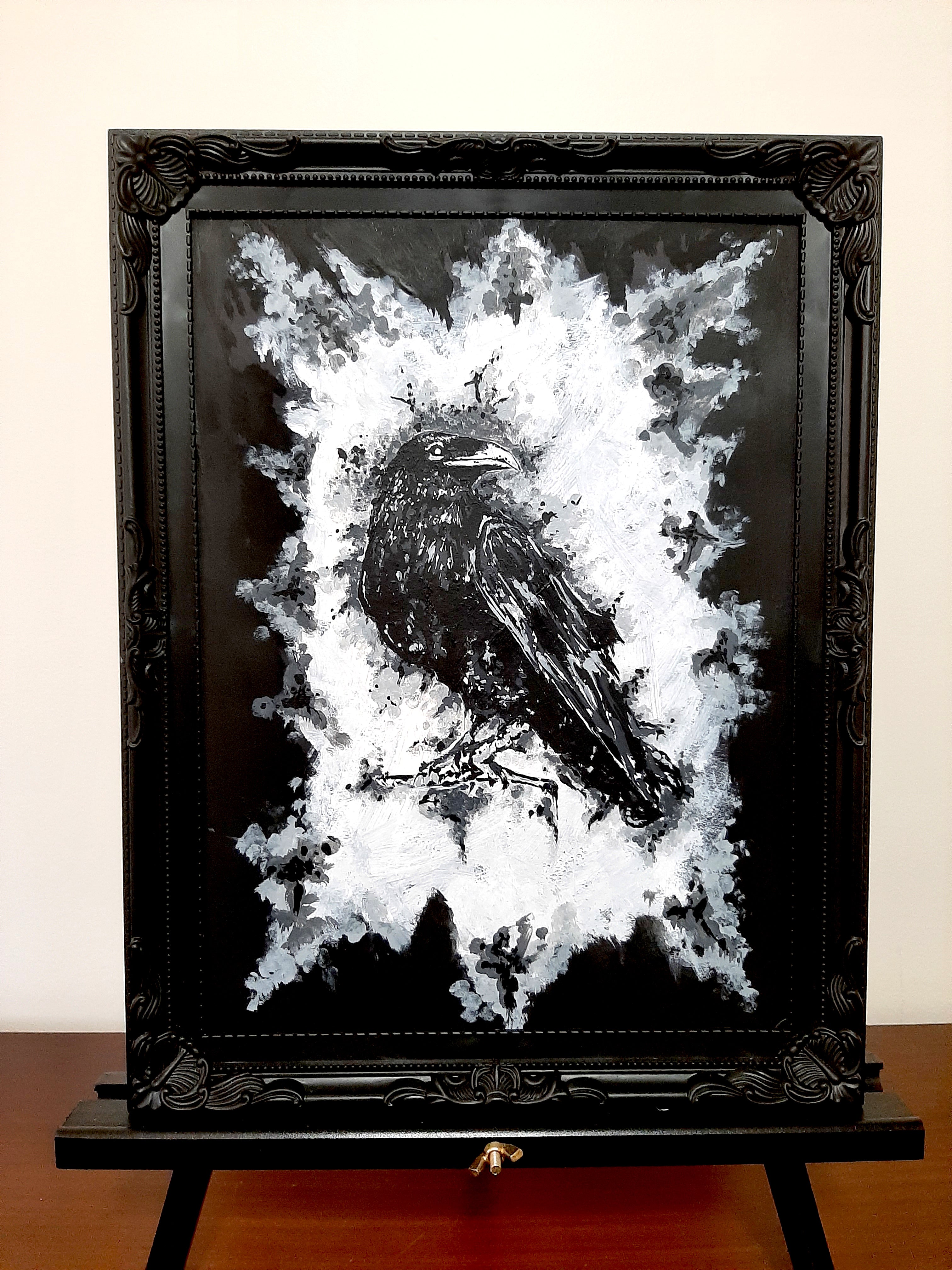 The raven by moonlight. Vintage original artwork.