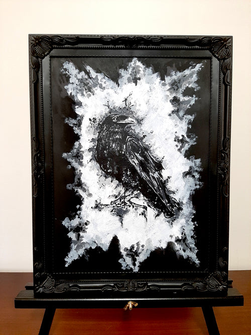 The raven by moonlight. Vintage original artwork.