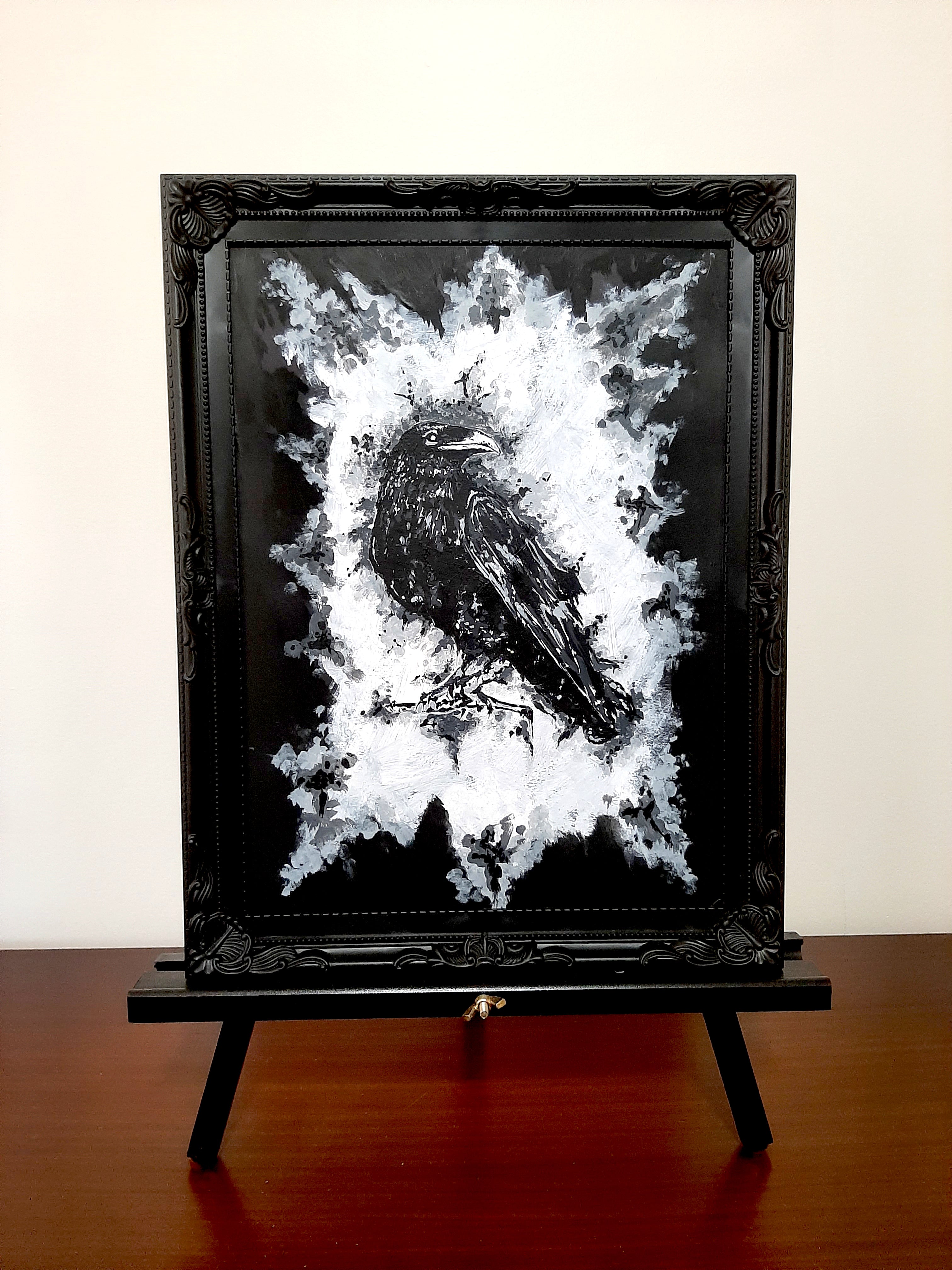 The raven by moonlight. Vintage original artwork.