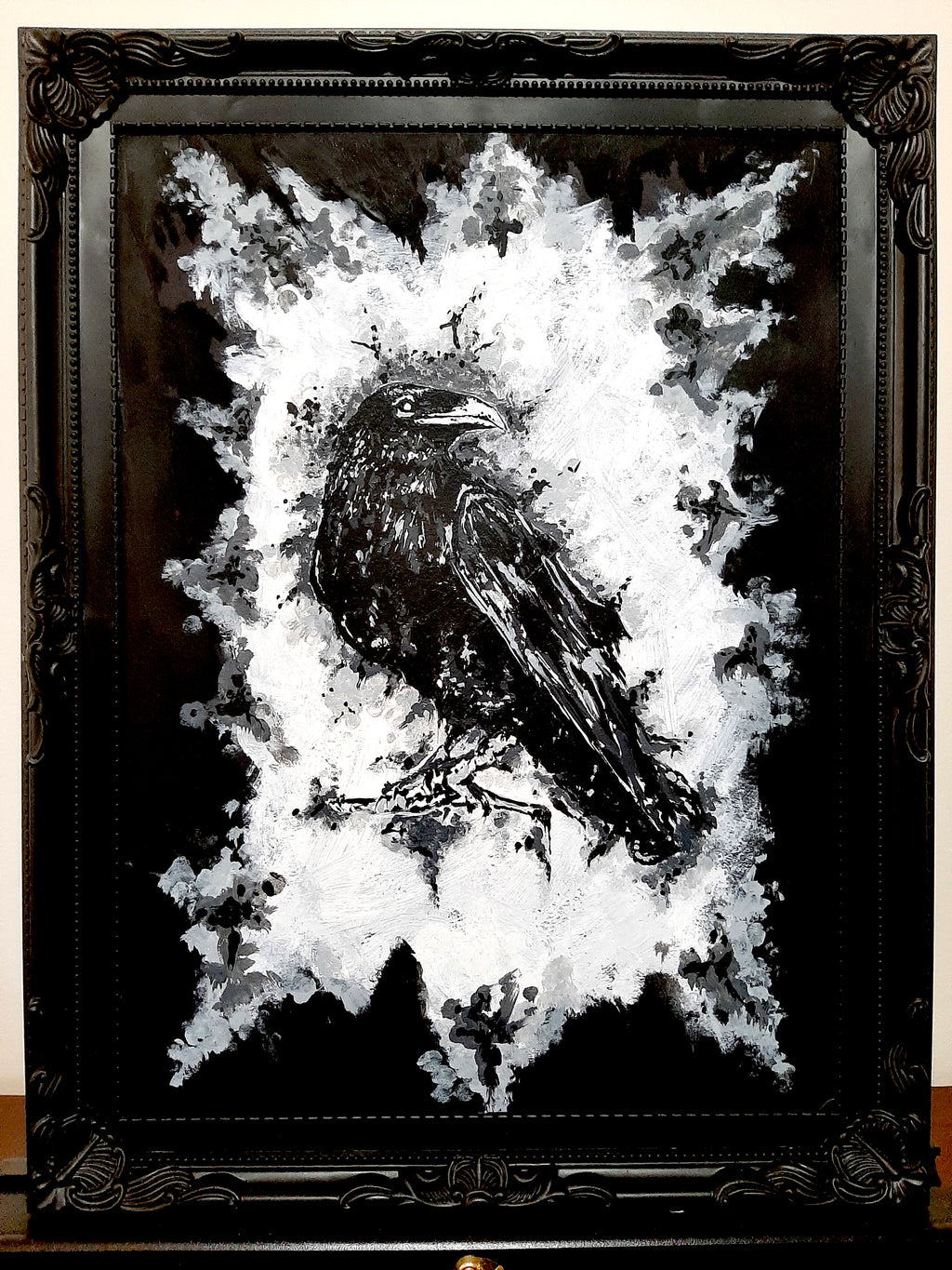 The raven by moonlight. Vintage original artwork.