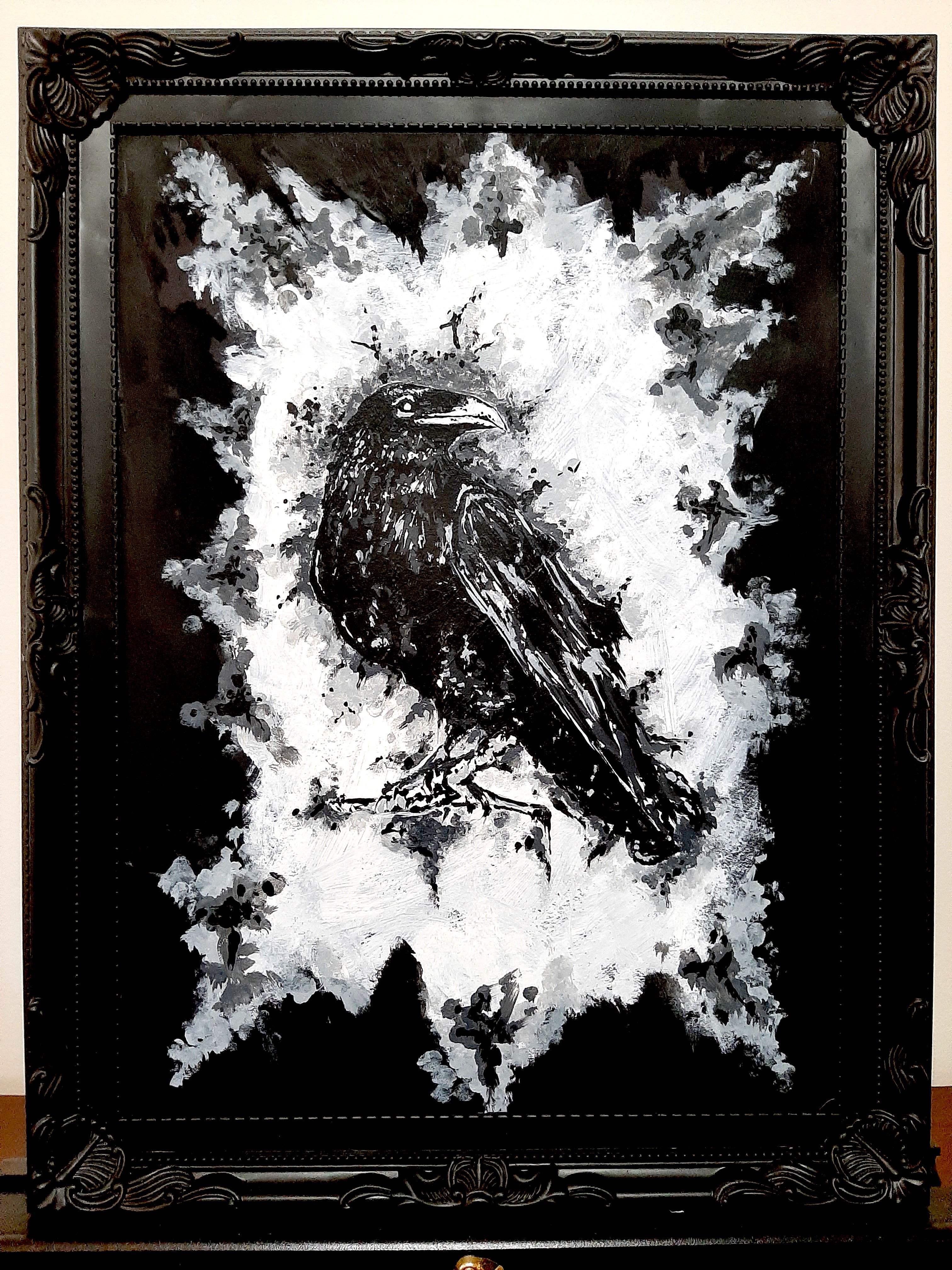 The raven by moonlight. Vintage original artwork.