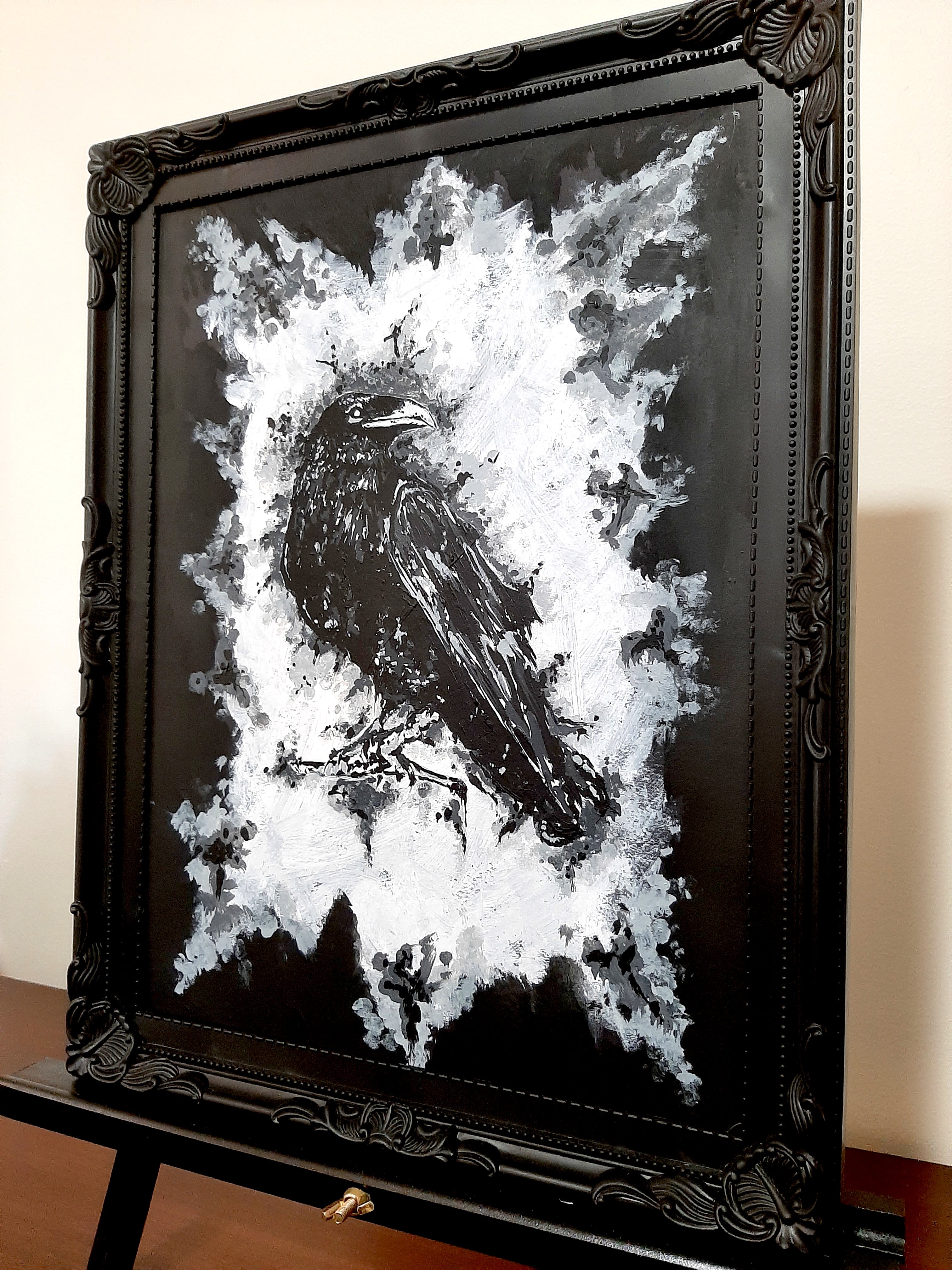 The raven by moonlight. Vintage original artwork.
