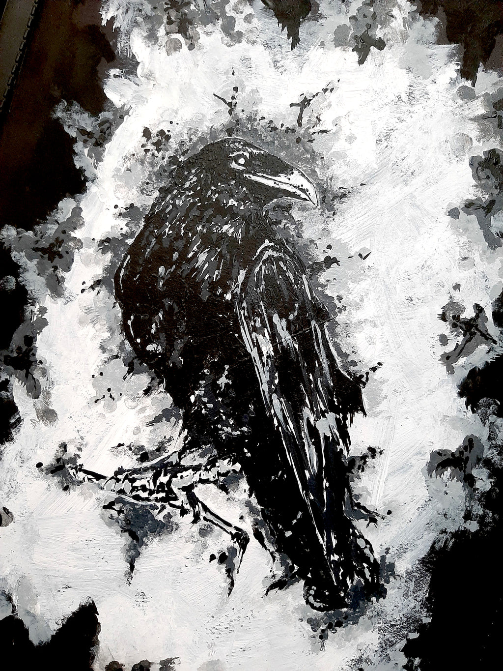 The raven by moonlight. Vintage original artwork.