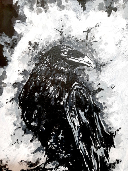 The raven by moonlight. Vintage original artwork.