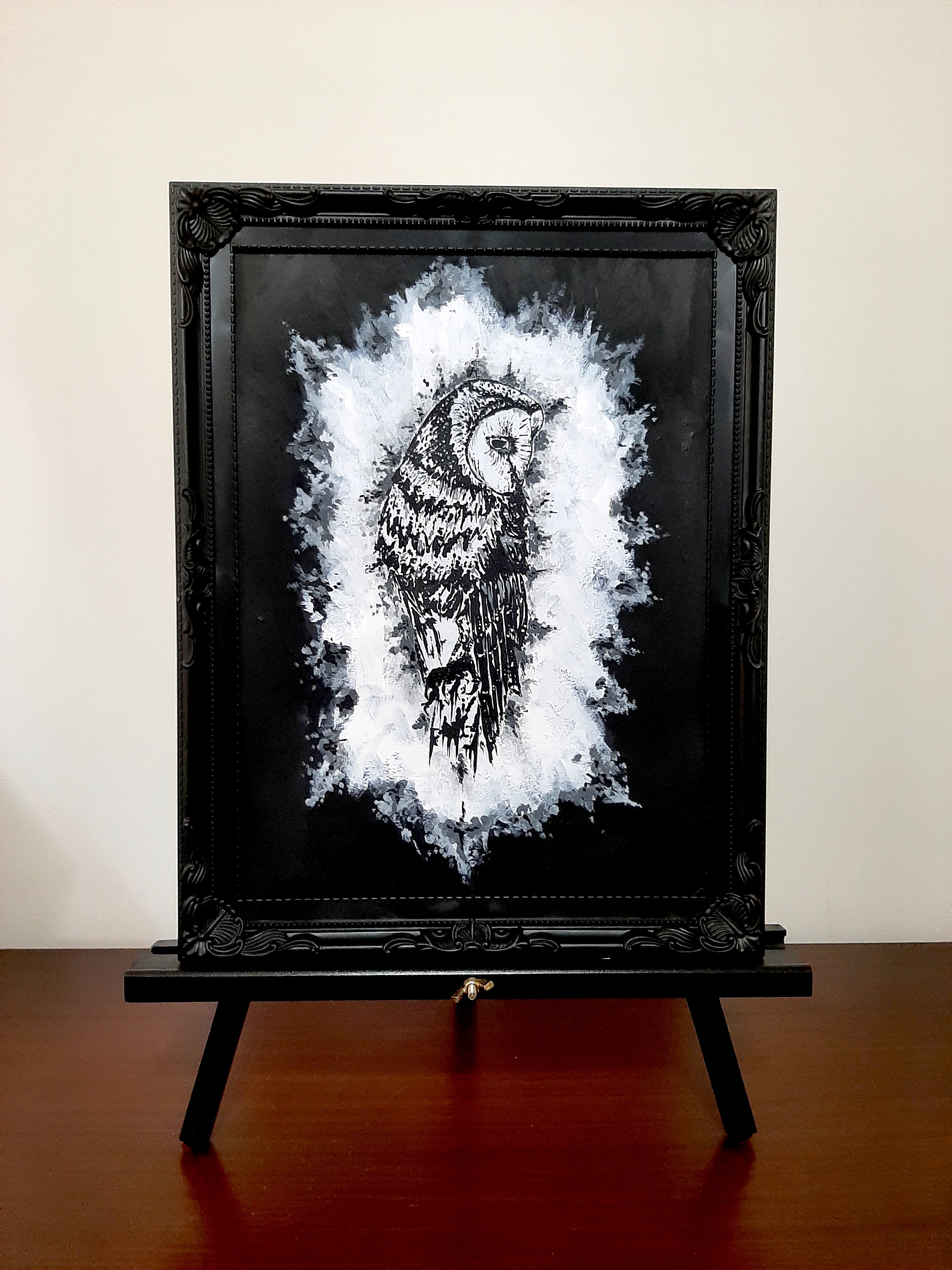 The owl by moonlight. Vintage original artwork.
