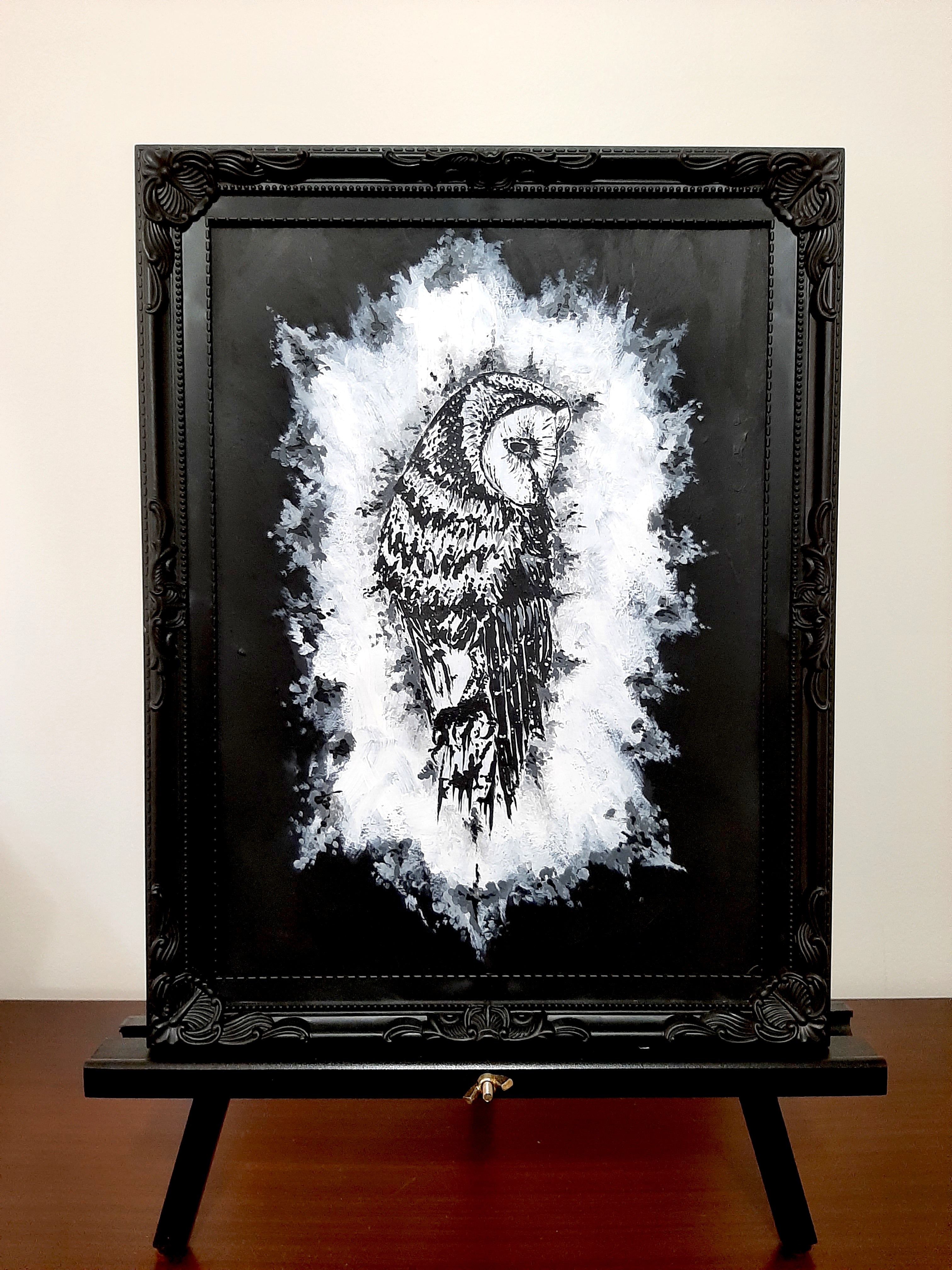 The owl by moonlight. Vintage original artwork.