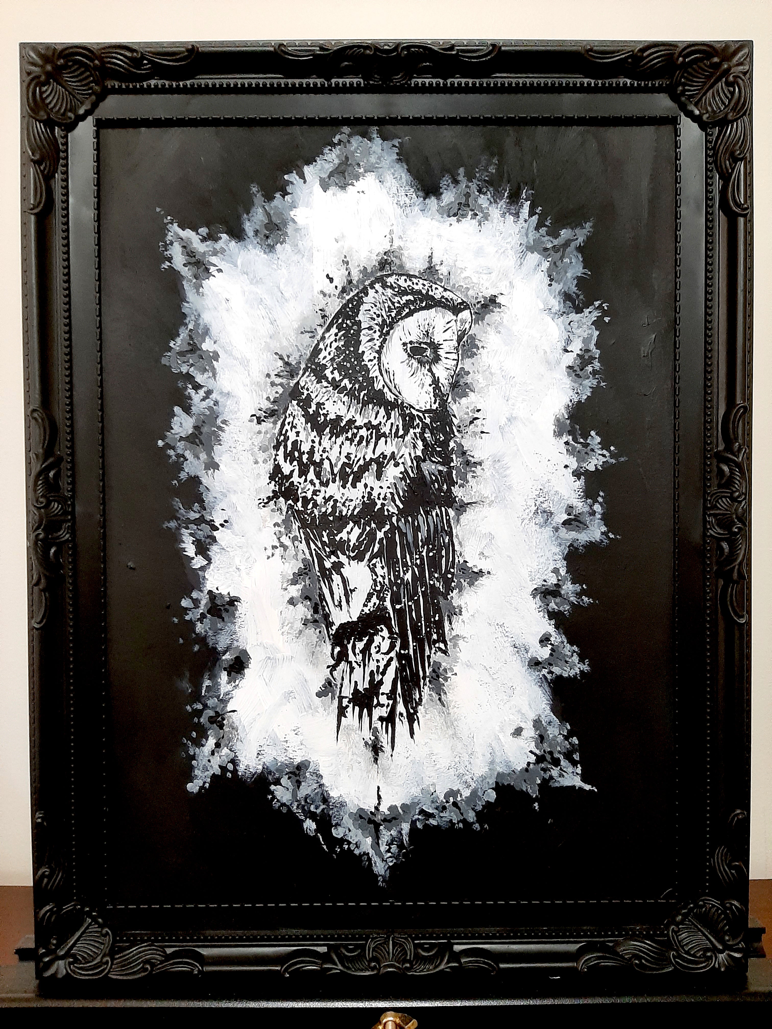 The owl by moonlight. Vintage original artwork.