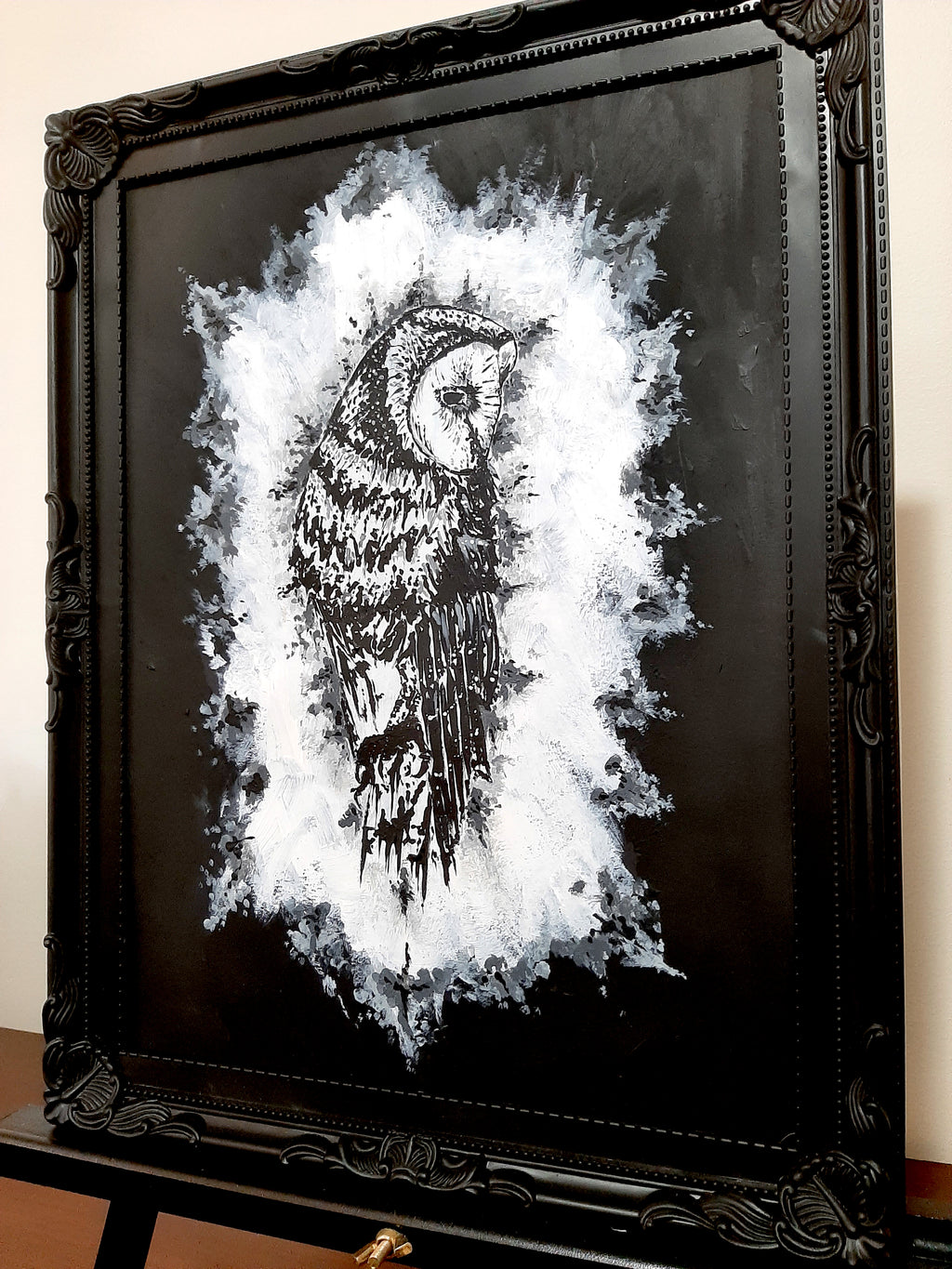 The owl by moonlight. Vintage original artwork.