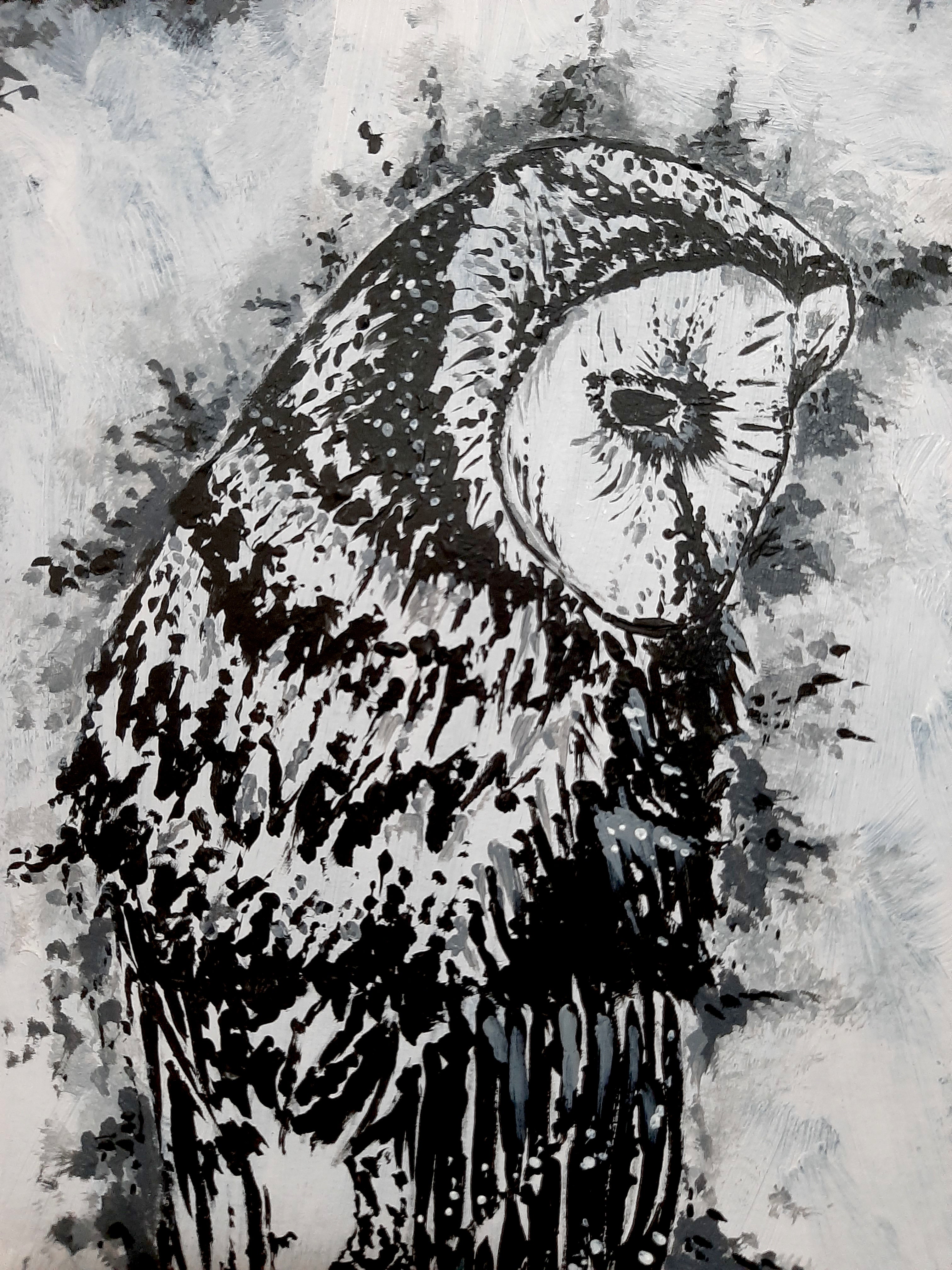 The owl by moonlight. Vintage original artwork.