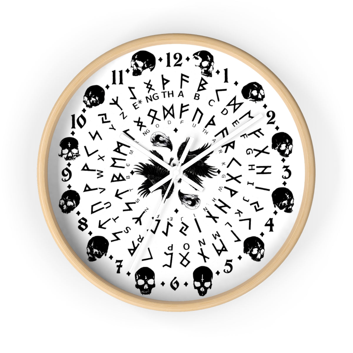 Huginn and Muninn. Odin Wall clock - Pagan, Rune and moon cycle clock. witchcraft. Black version.