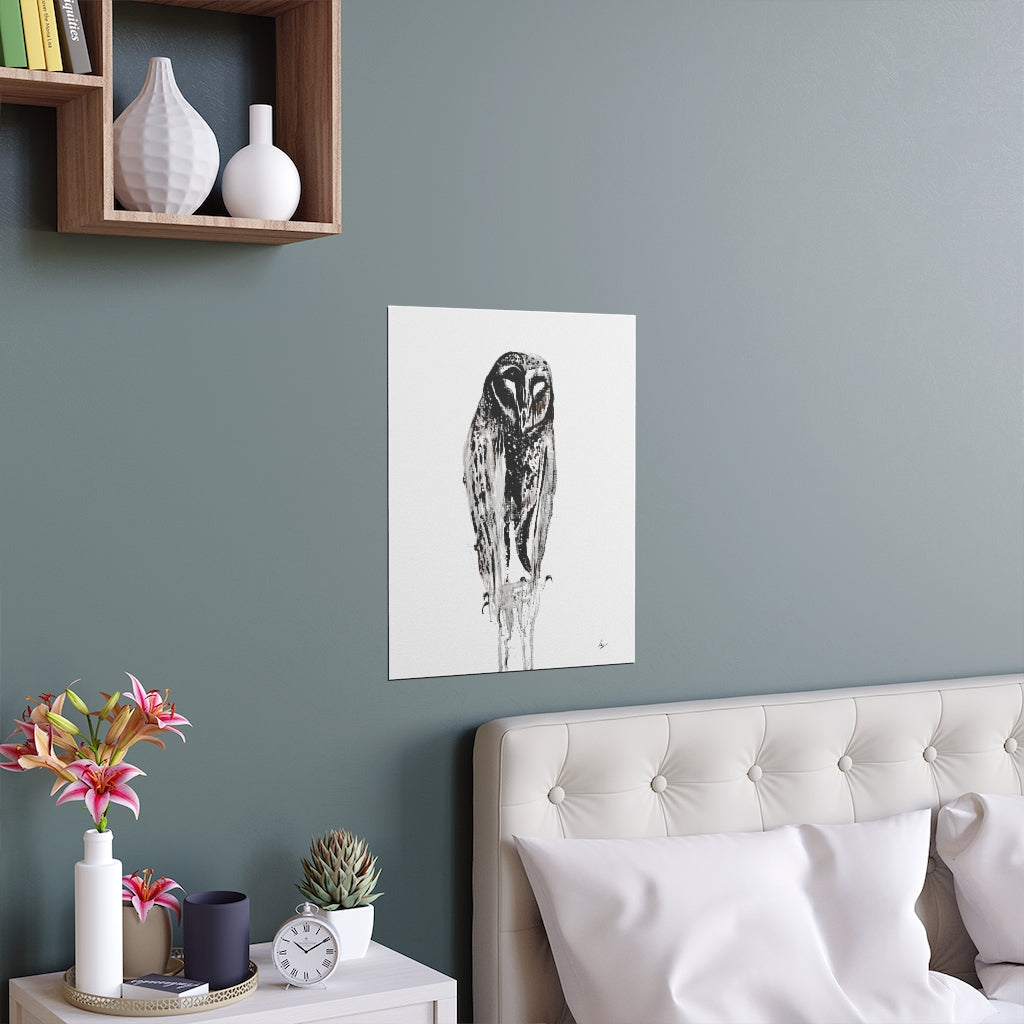 Silent Owl - Fine Art Posters. Wall art. Painting. Artwork - Black version